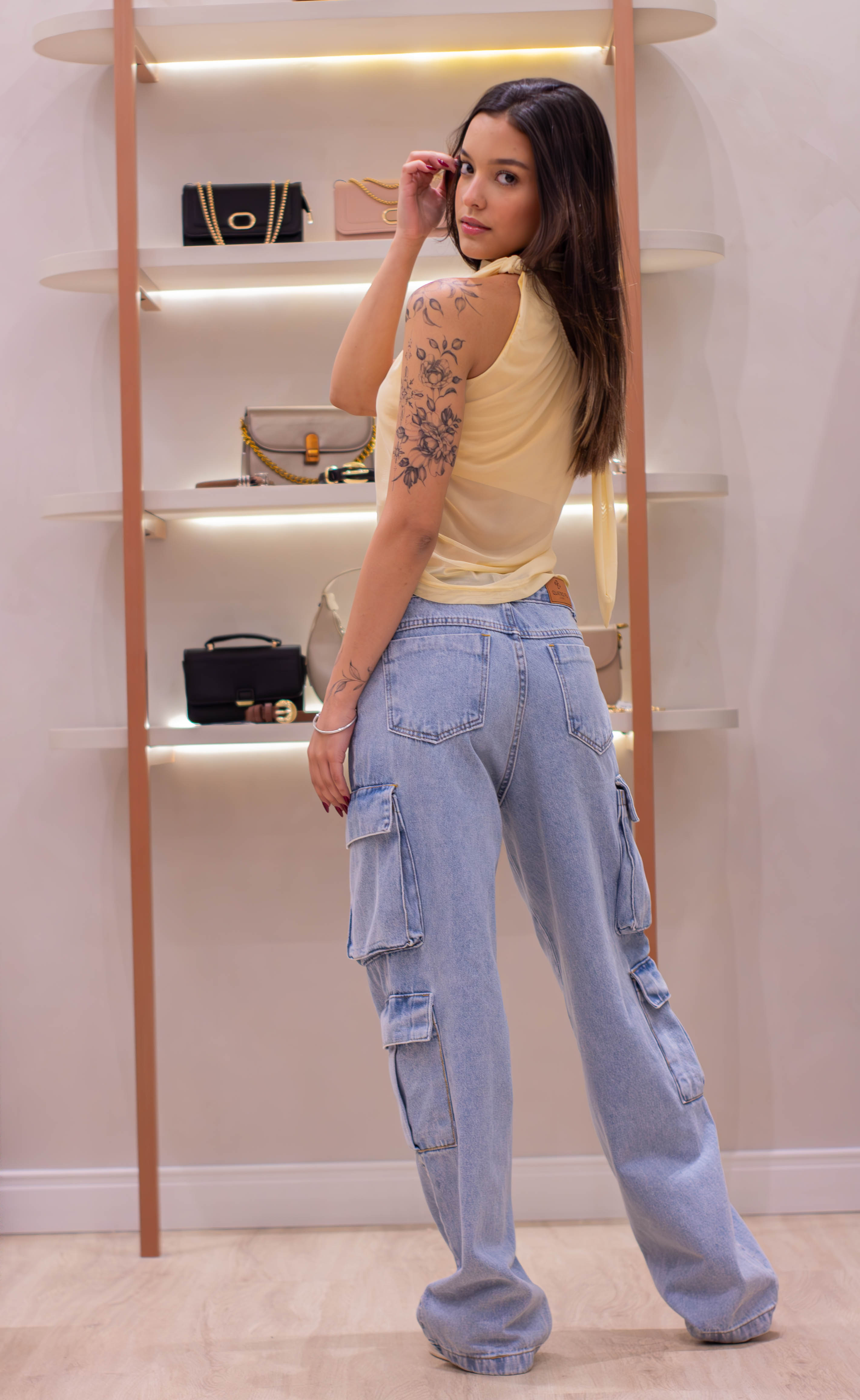 Calça Jeans Cargo Feminina