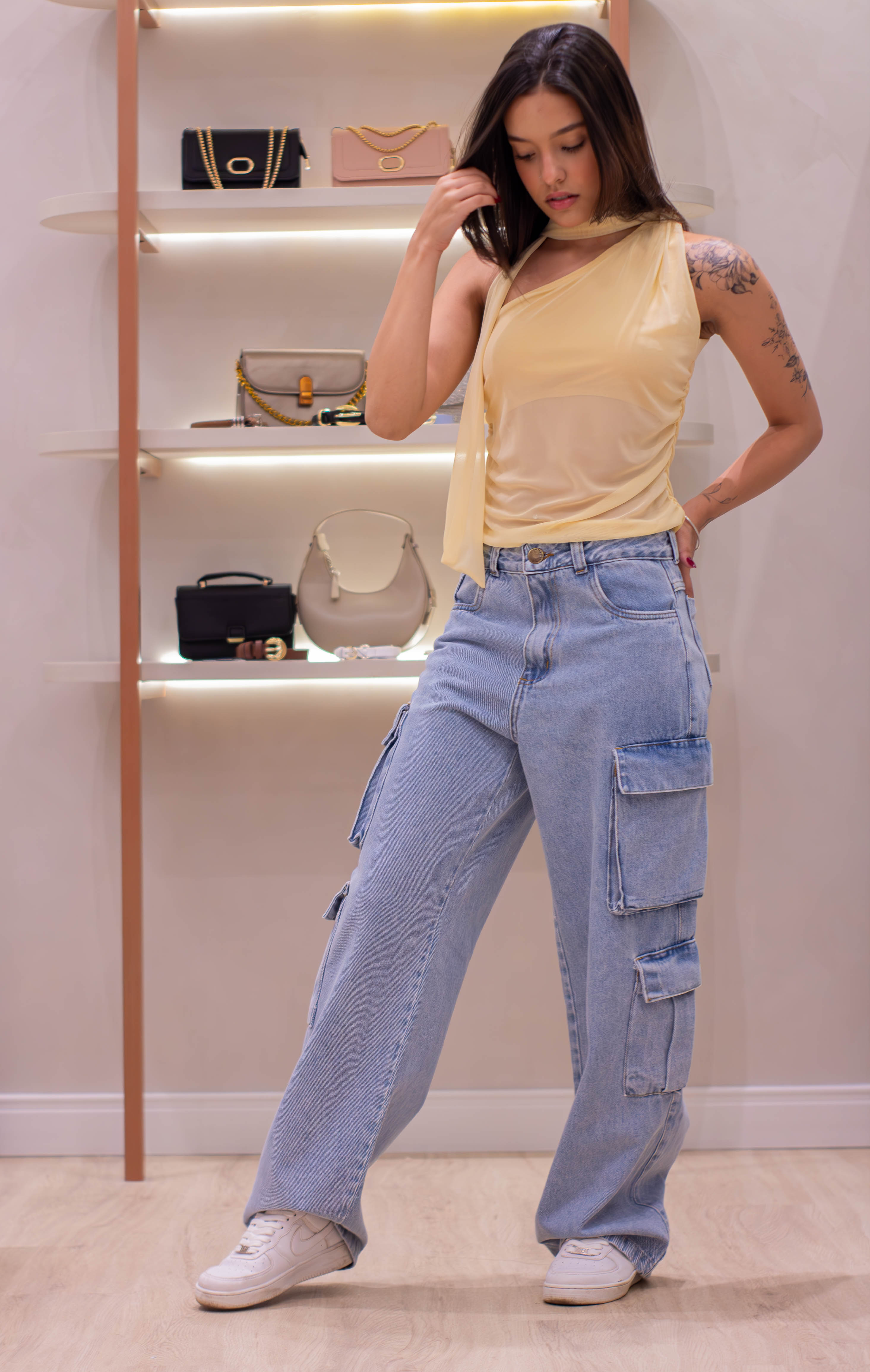Calça Jeans Cargo Feminina