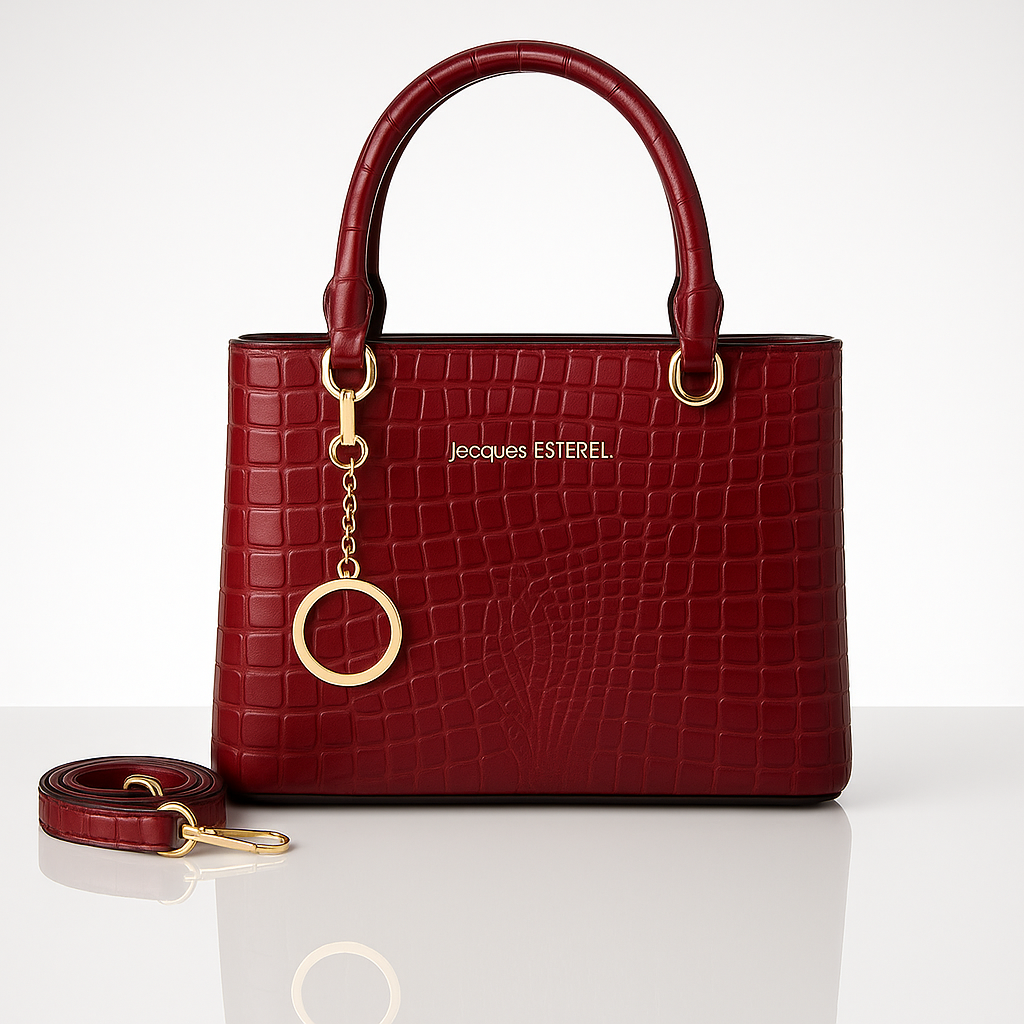 Jacques Esterel Burgundy Croc-Embossed Handbag