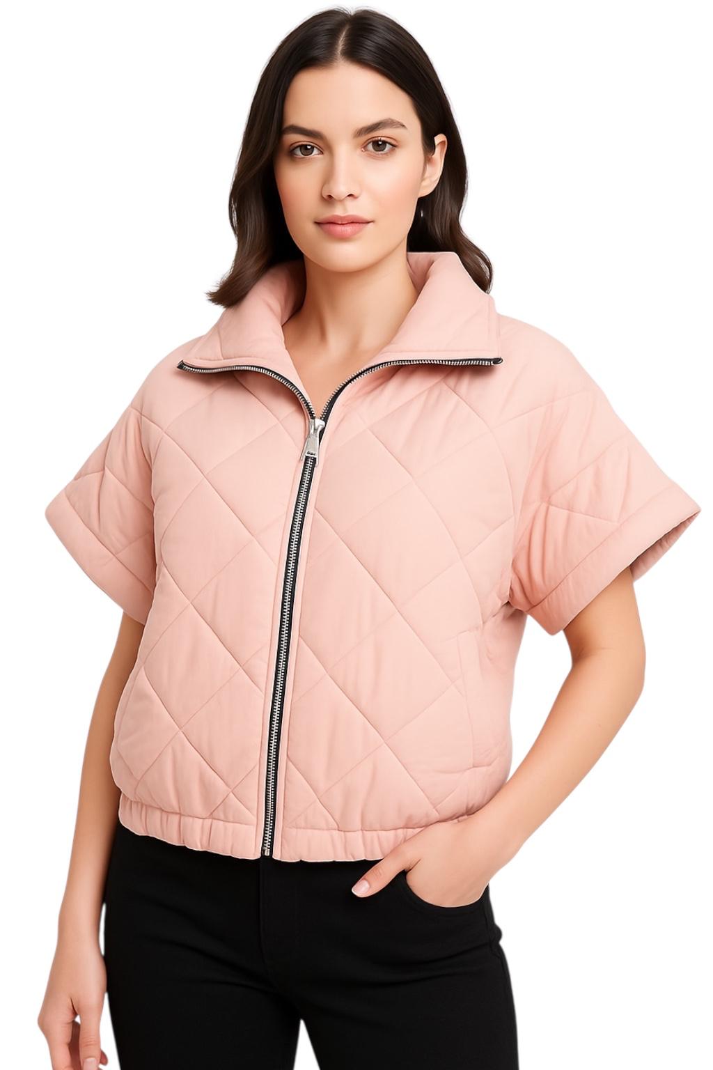 Pink quilted short sleeve jacket