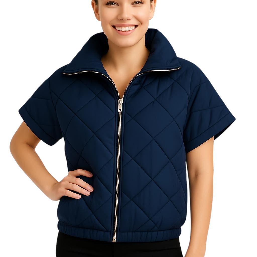 Navy Quilted Short Sleeve Jacket