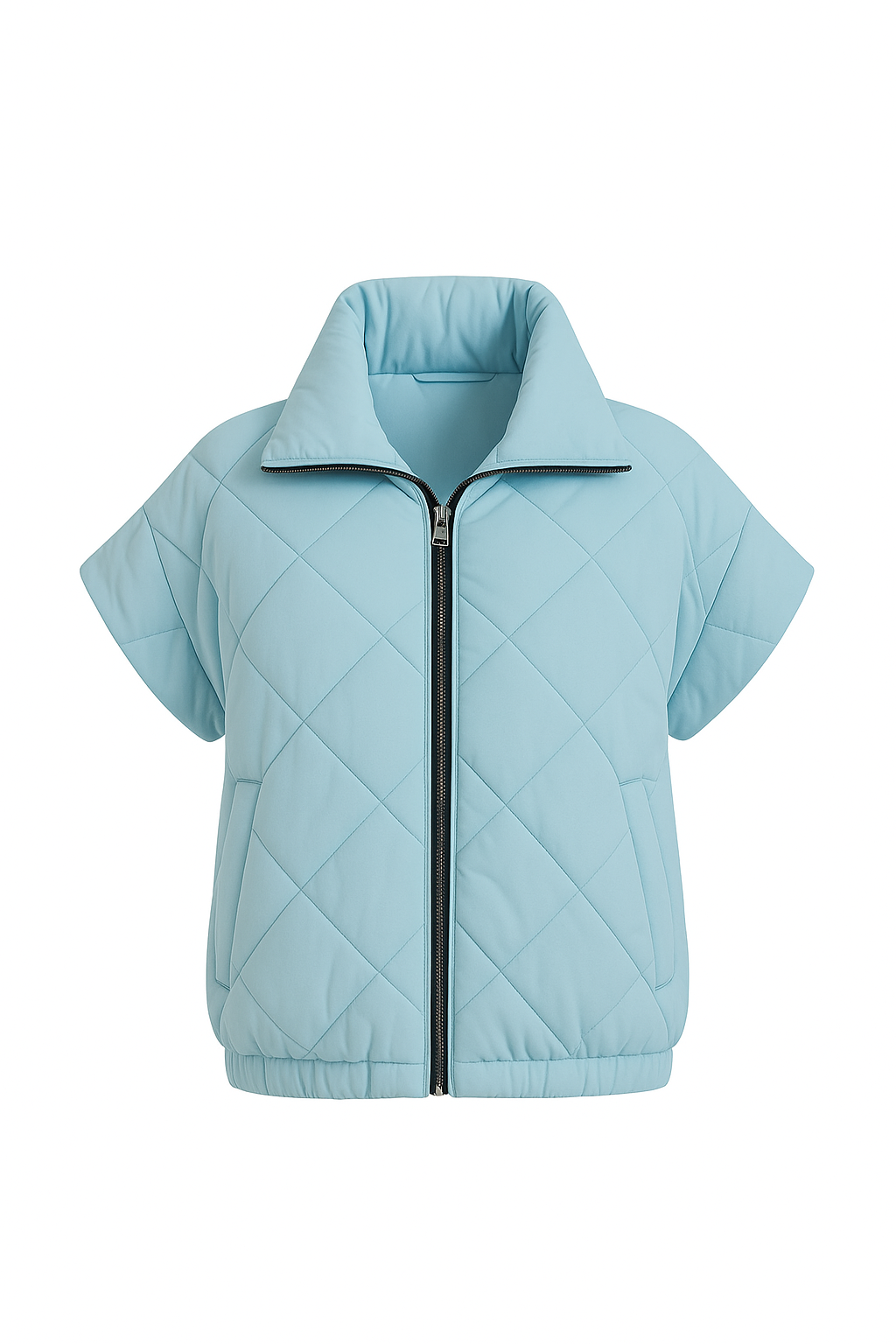 Sky blue quilted short-sleeve jacket
