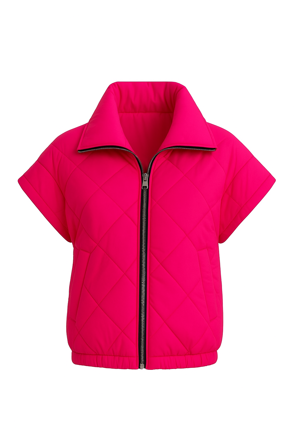 Fusia Pink Quilted Short Sleeve Jacket