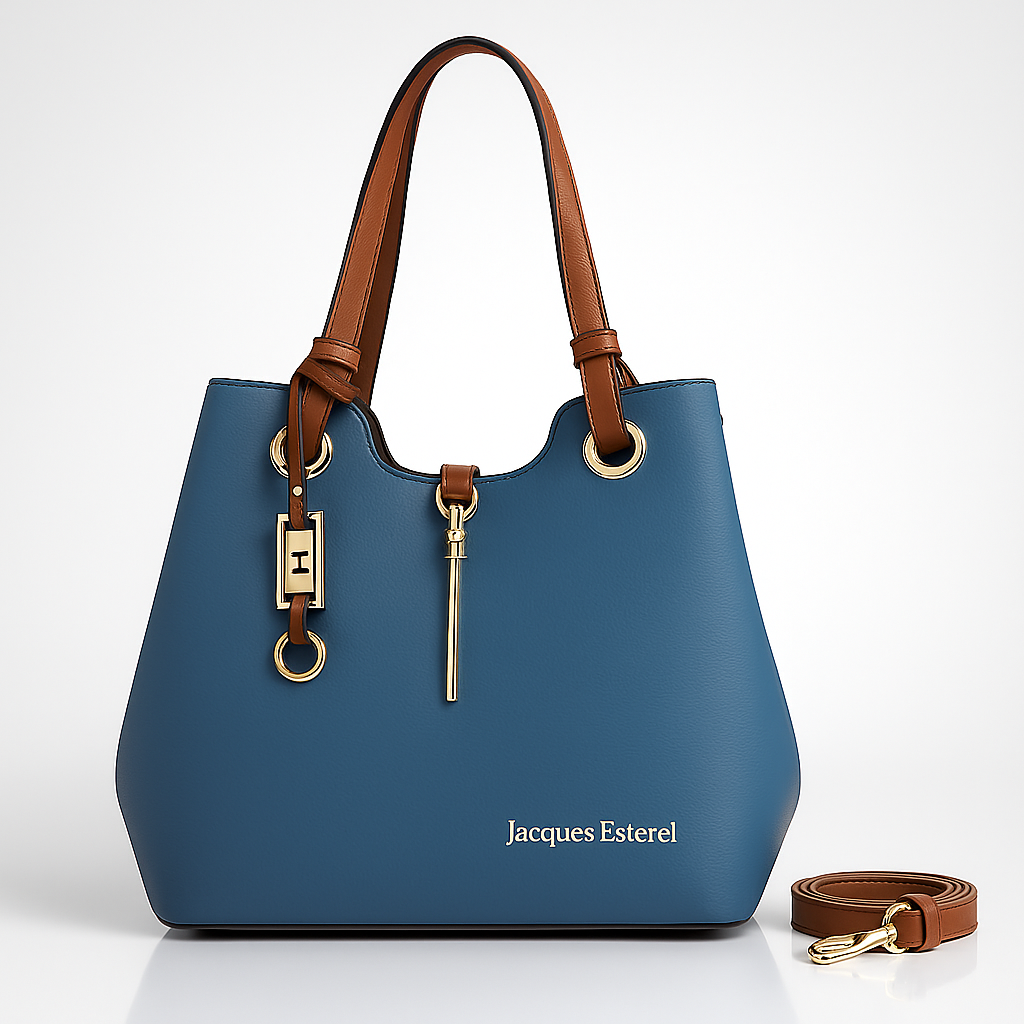 Jacques Esterel Blue Leather Tote Bag