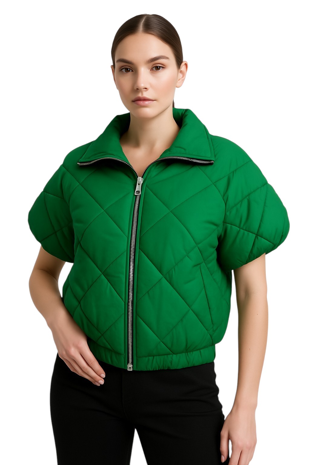 Green Quilted Short Sleeve Jacket