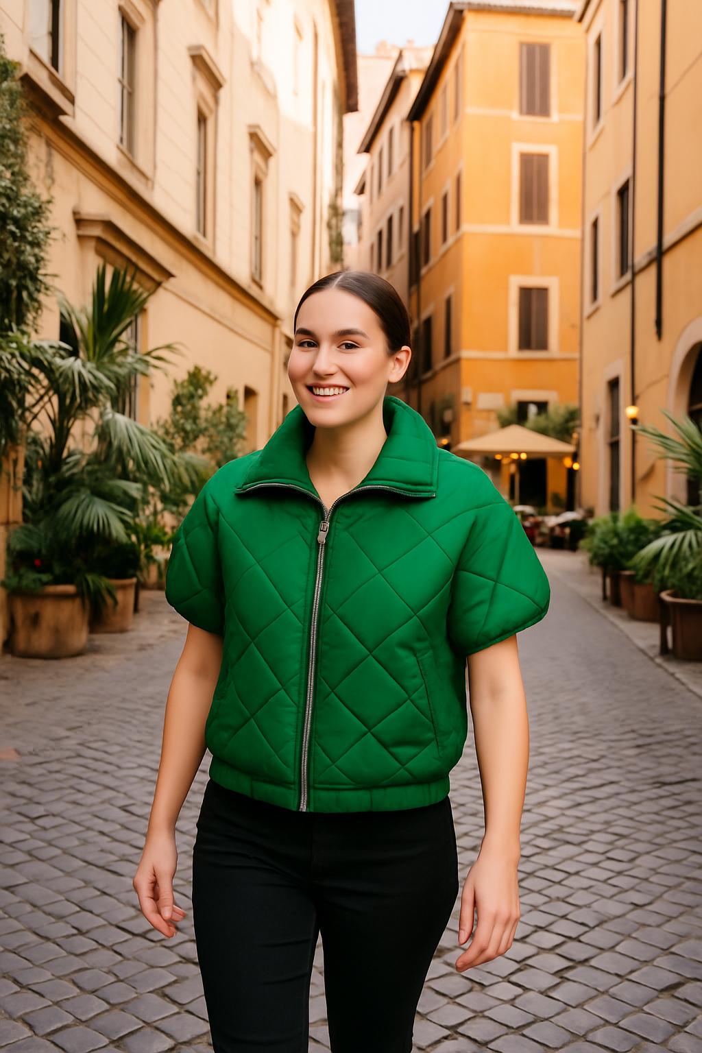 Green Quilted Short Sleeve Jacket