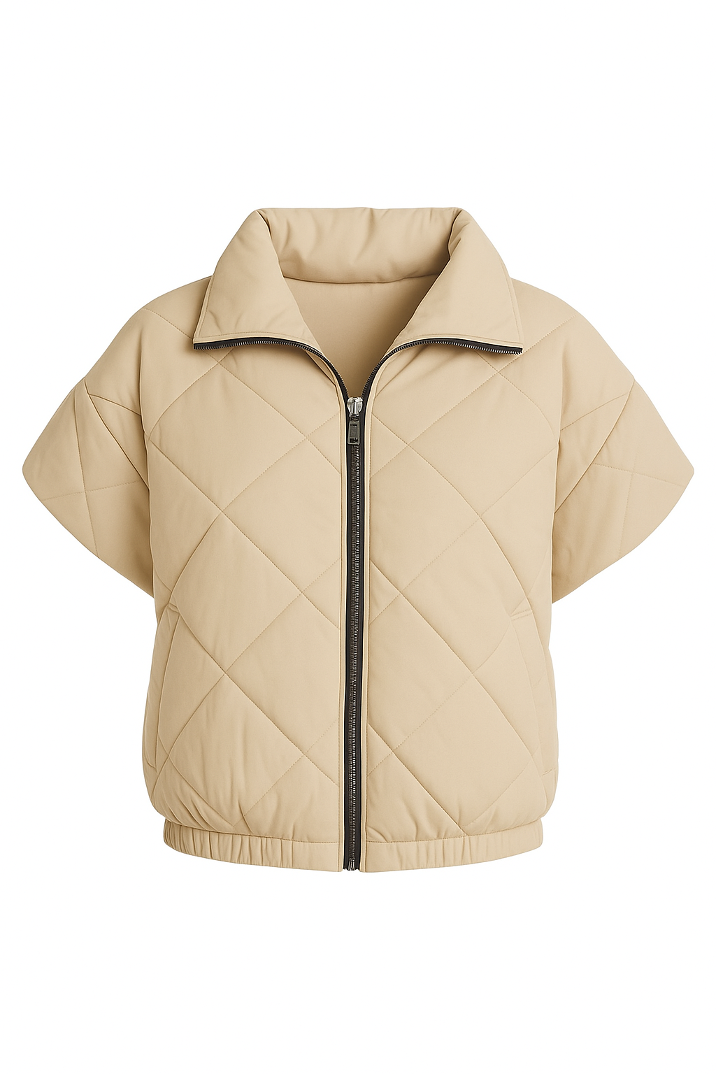 Beige Quilted Short Sleeve Jacket