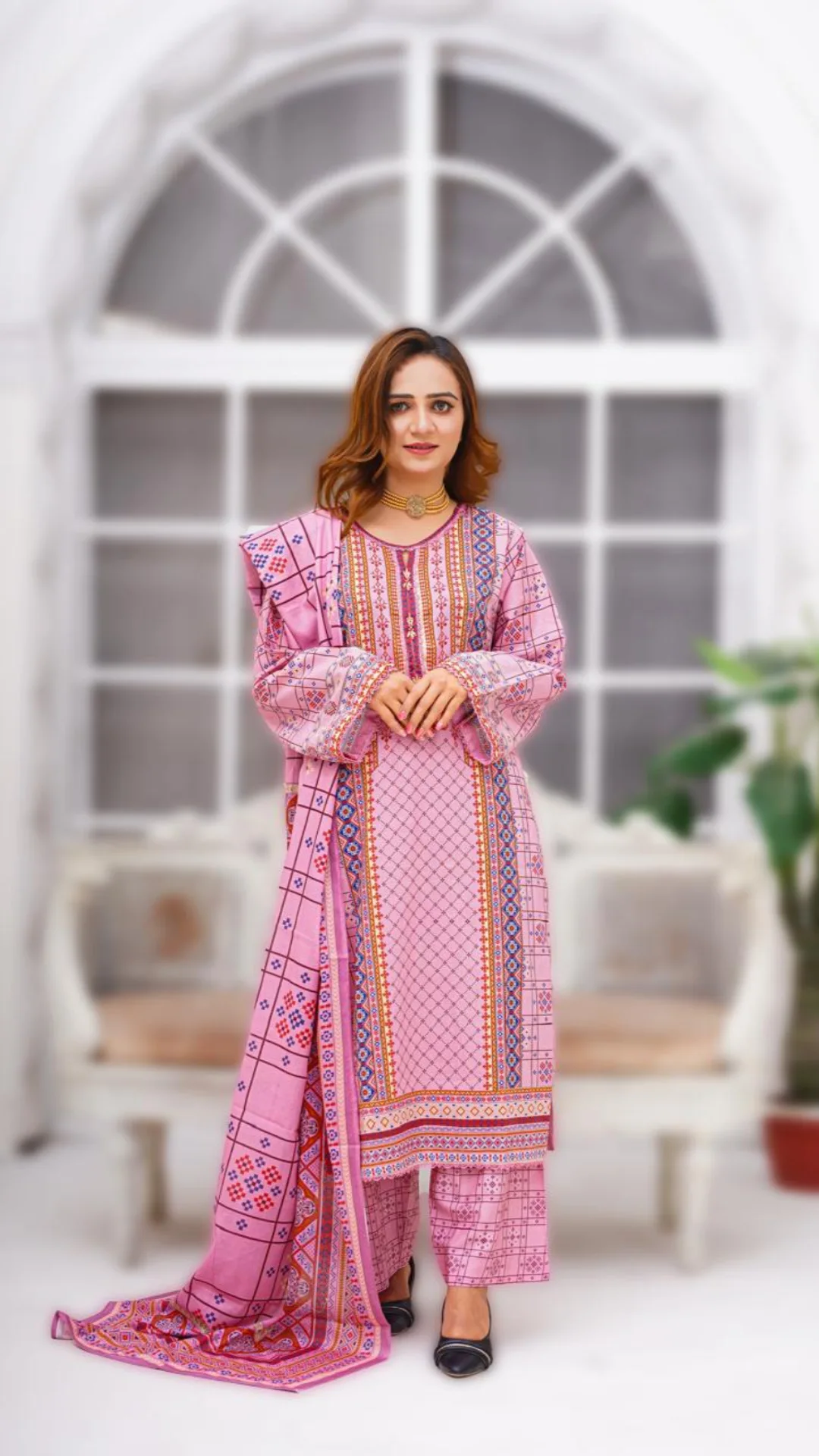 Pink Printed Three-Piece Lawn Suit