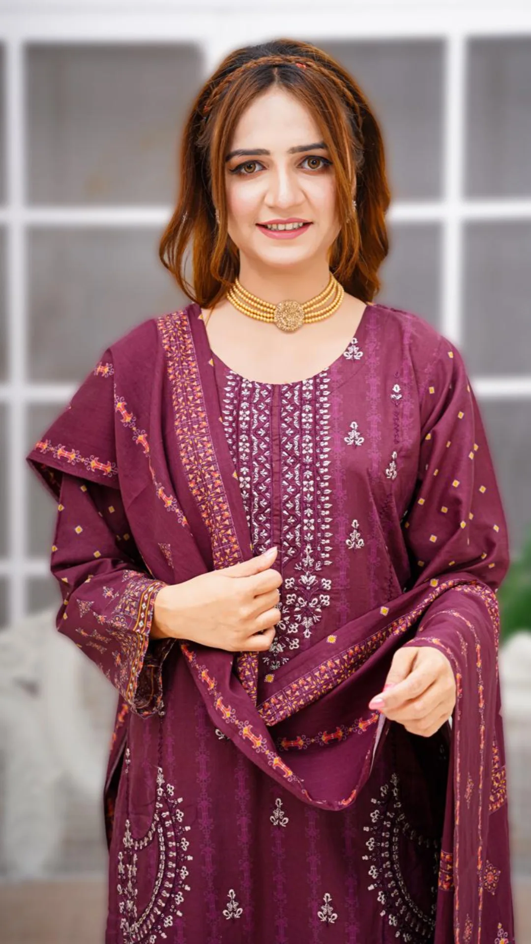 Elegant Maroon Embroidered Suit
