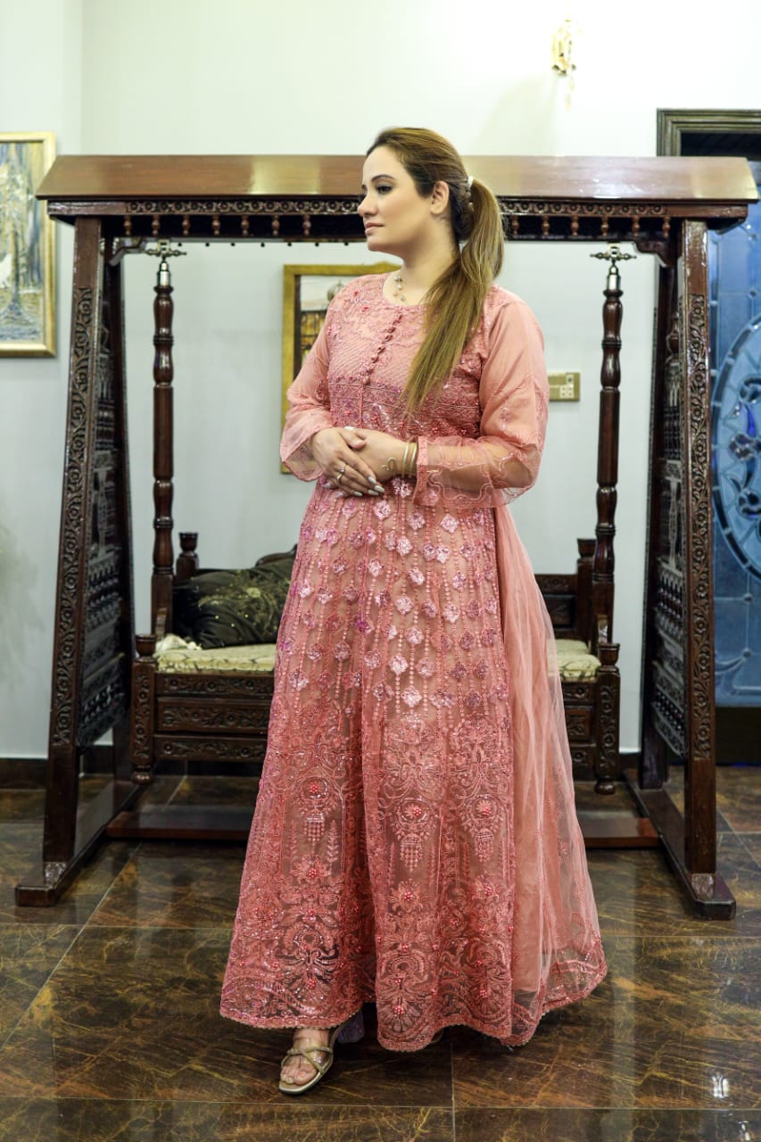 Embroidered Peach Long Dress