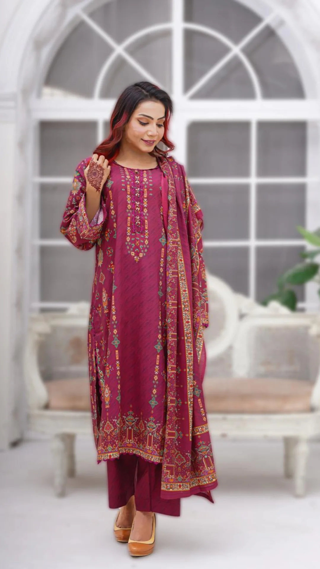 Maroon Ethnic Three-Piece Suit