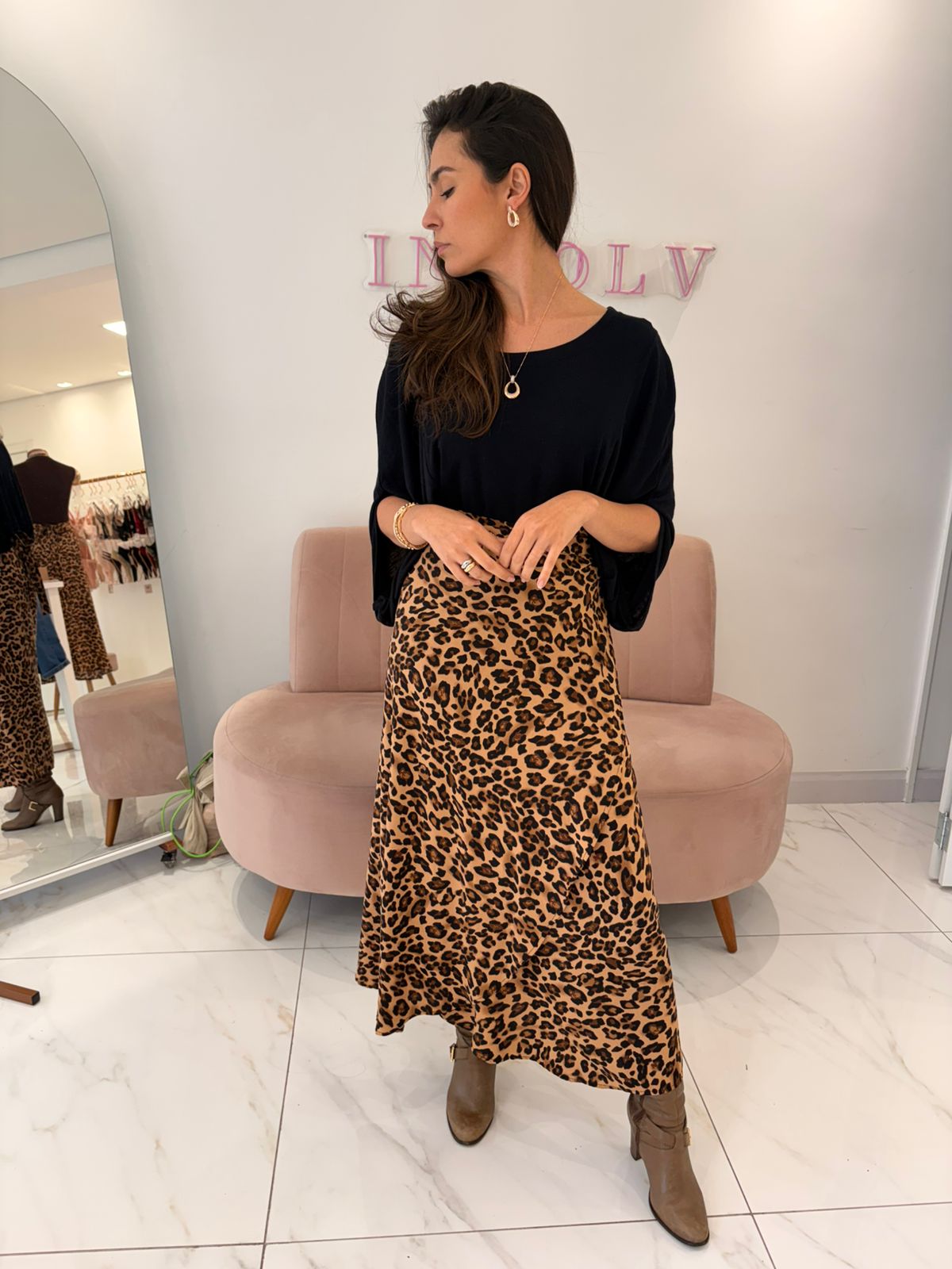 Saia midi animal print