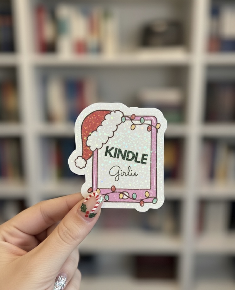 Christmas Kindle Sticker | Girlie Holiday Laptop Decal | Cute Book Lover Gift | Stocking Stuffer for Readers