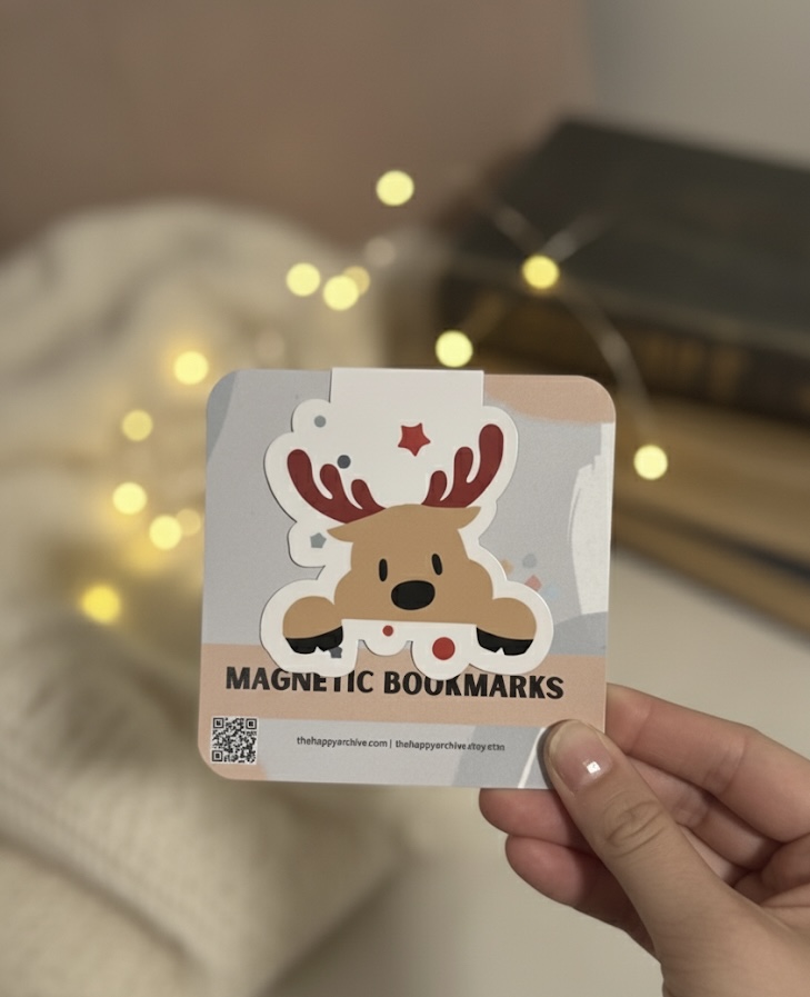 Cute Reindeer Magnetic Bookmark | Christmas Bookmark for Book Lovers | Holiday Reading Gift | Stocking Stuffer| Sticker