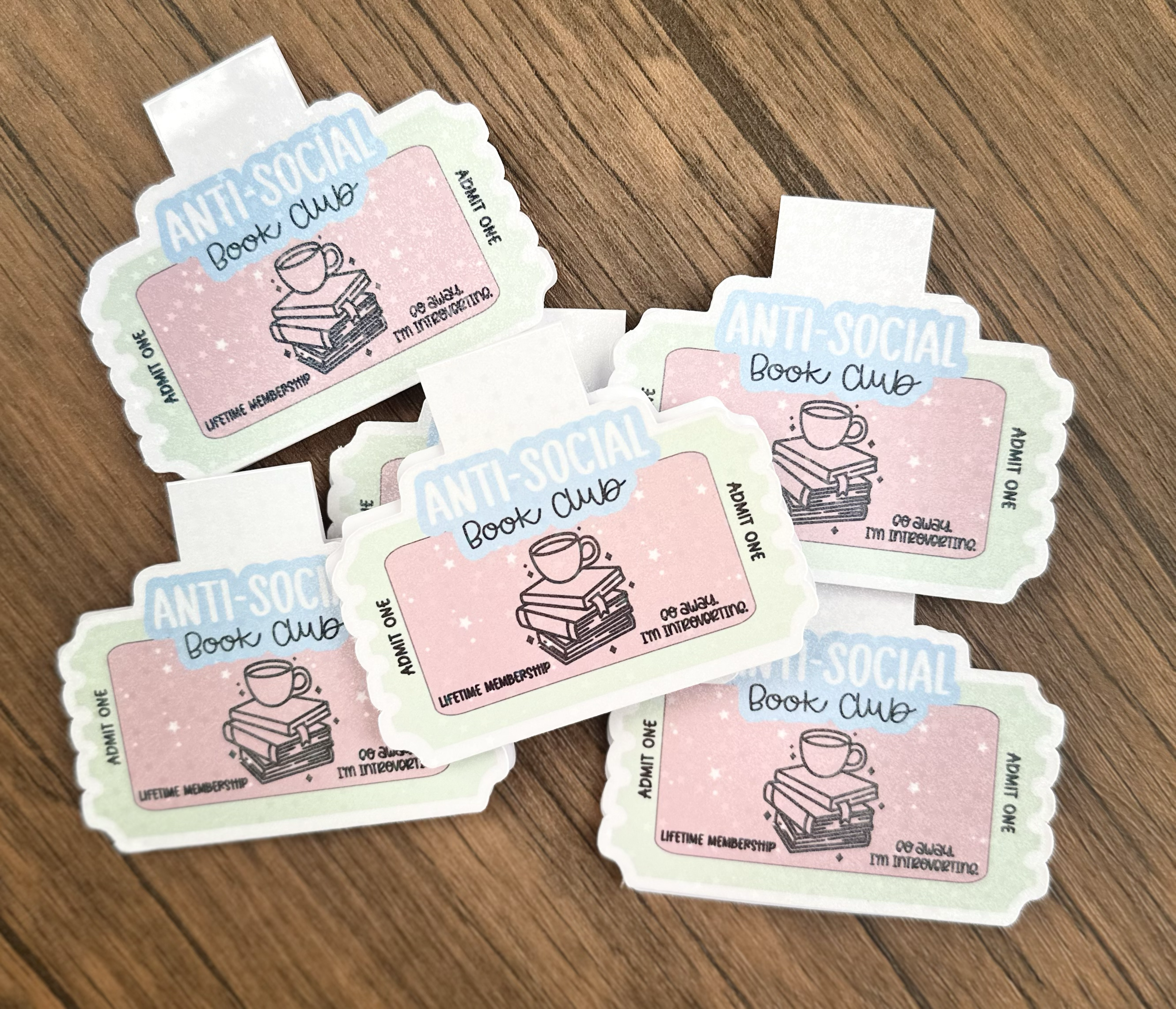 Holographic Anti-Social Book Club Ticket Magnetic Bookmark | Book Lover Sticker | Funny Reading Gift for Introverts