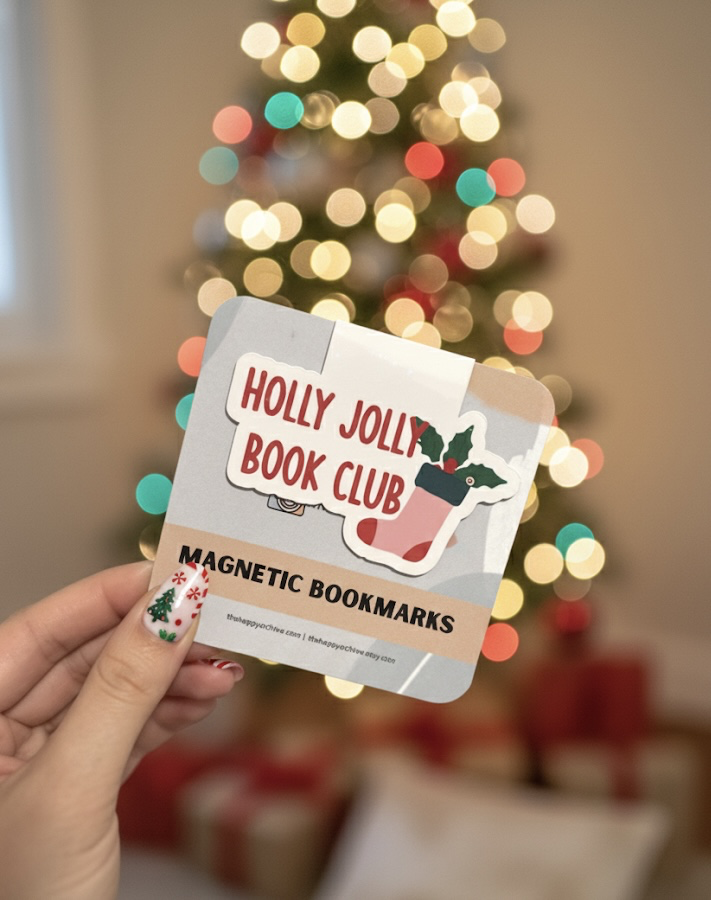 Holographic Holly Jolly Book Club Magnetic Bookmark, Christmas Book Lover Gift, Sparkly Holiday Reading Accessory| Sticker