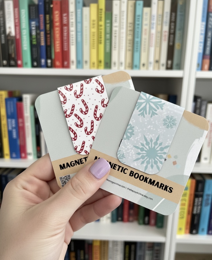 Set of 2 Magnetic Christmas Bookmarks β Candy Cane and Snowflake, Holiday Reading Gift, Stocking Stuffer for Book Lovers