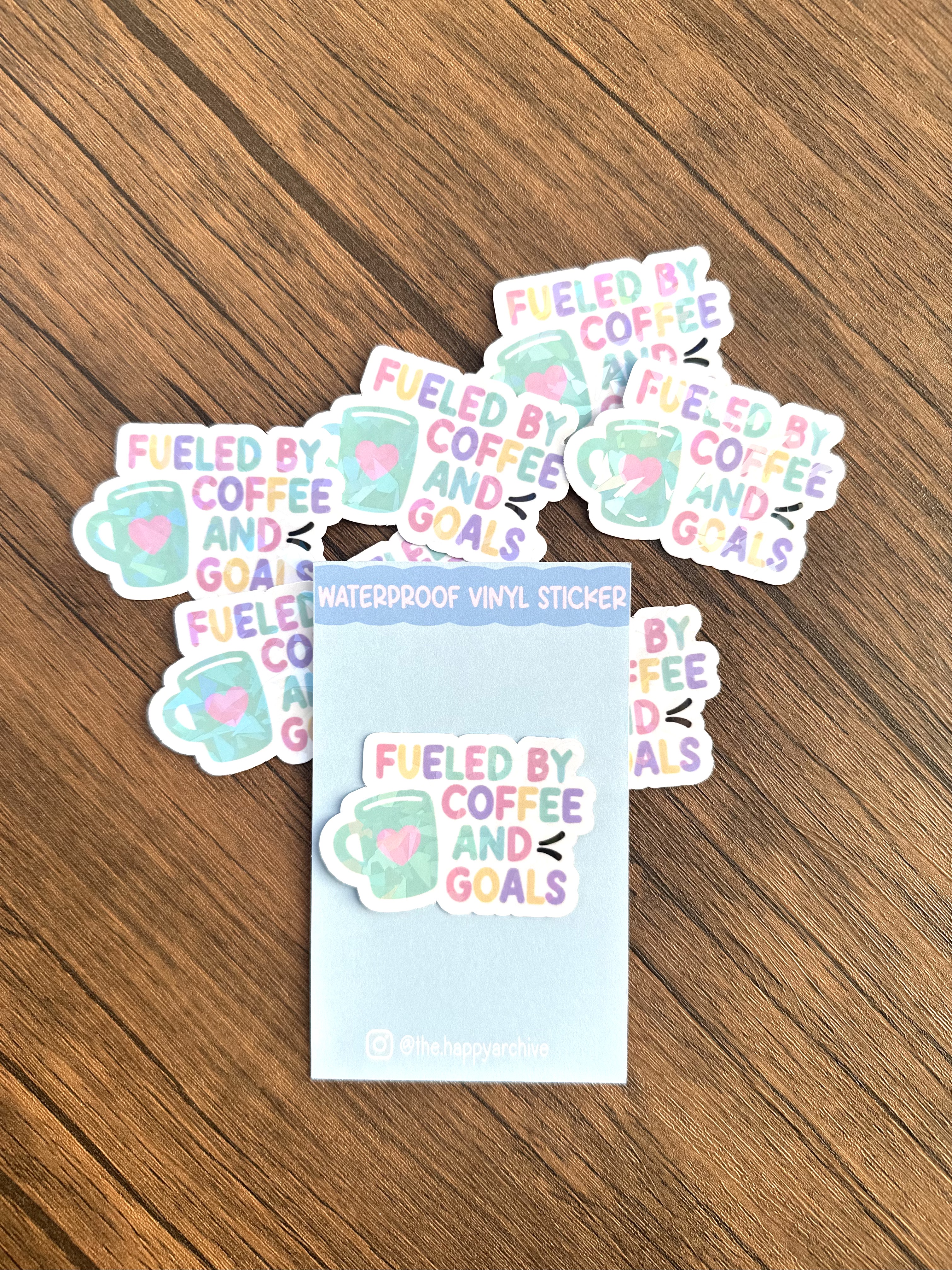 Fueled by Coffee and Goals Sticker | Holographic Pastel Vinyl Decal | Motivational Aesthetic Sticker for Laptop, Water Bottle, Kindle