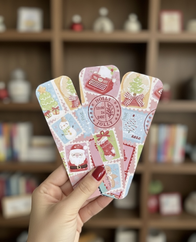 Holiday Postage Stamp Bookmarks β Set of 3 Christmas Bookmarks, Festive Reading Accessories, Cute Book Lover Gift