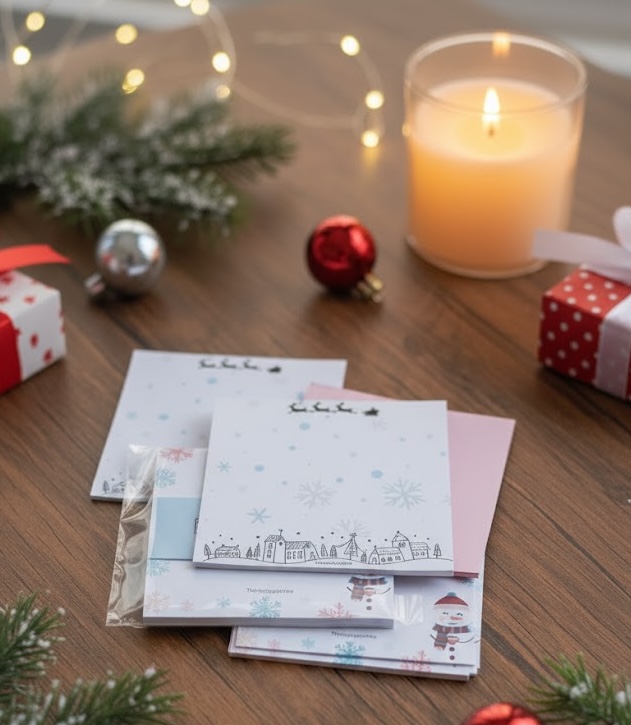 Christmas Memo Pad 4x4 Tear Off Notepad, Holiday Stationery, Festive Desk Pad, Small Christmas Gift