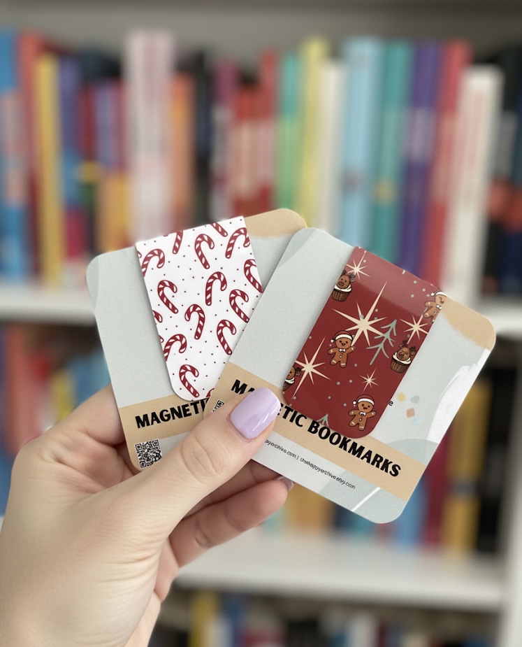 Set of 2 Magnetic Christmas Bookmarks β Gingerbread and Candy Cane, Holiday Reading Gift, Stocking Stuffer for Book Lovers