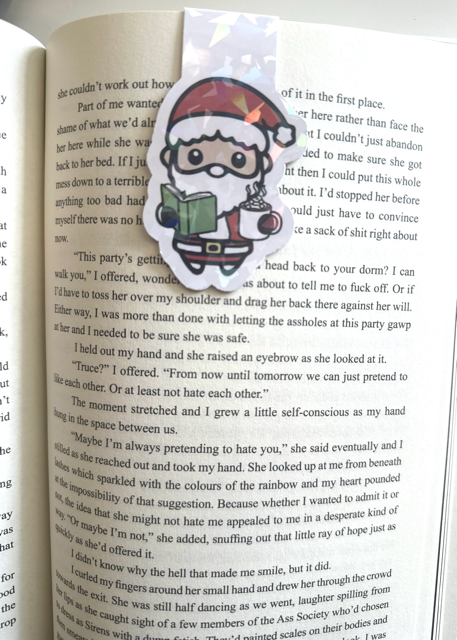 Holographic Santa Reading Bookmark | Hot Cocoa Magnetic Bookmark | Christmas Gift for Book Lovers