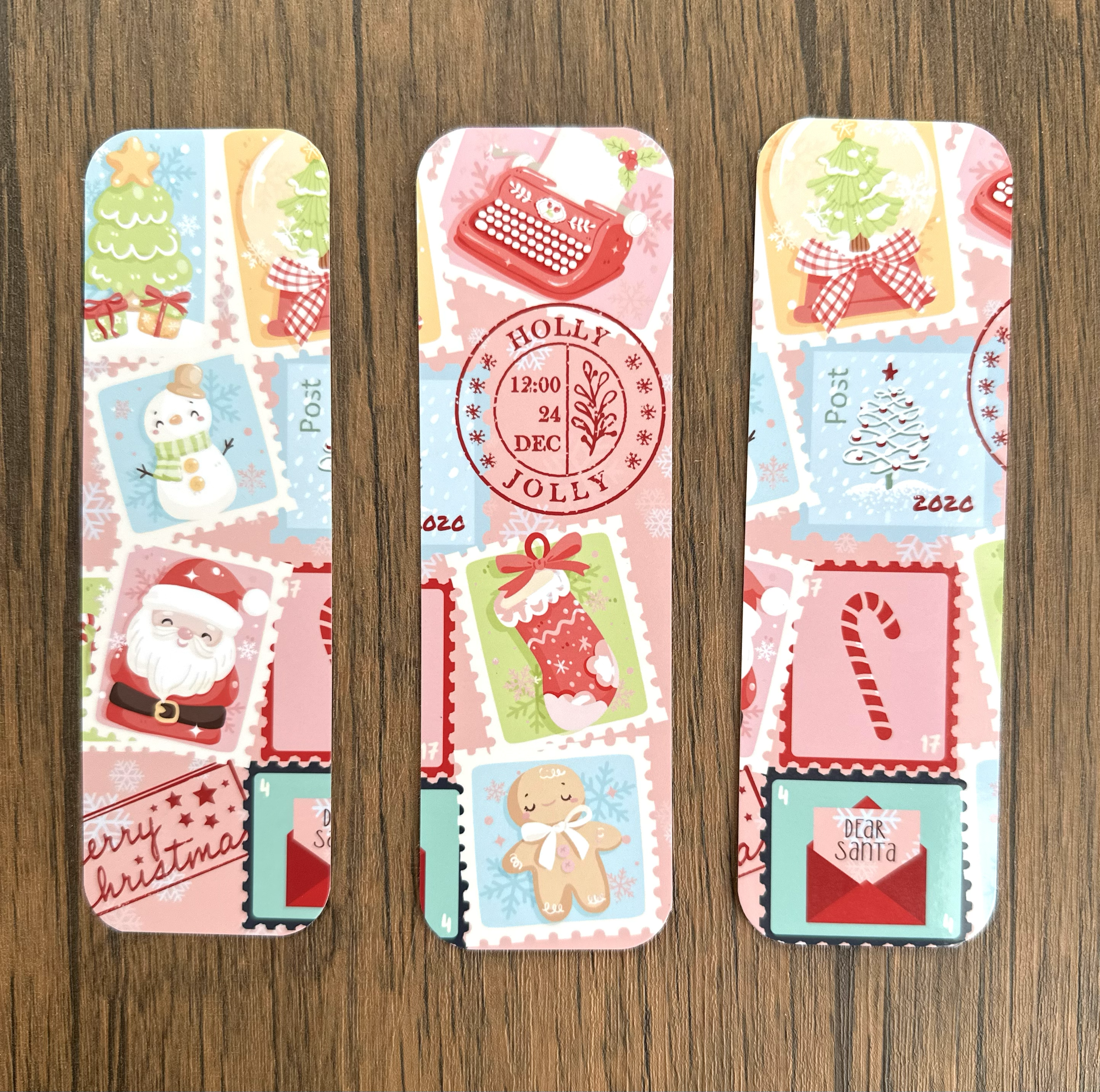 Holiday Postage Stamp Bookmarks – Set of 3 Christmas Bookmarks, Festive Reading Accessories, Cute Book Lover Gift