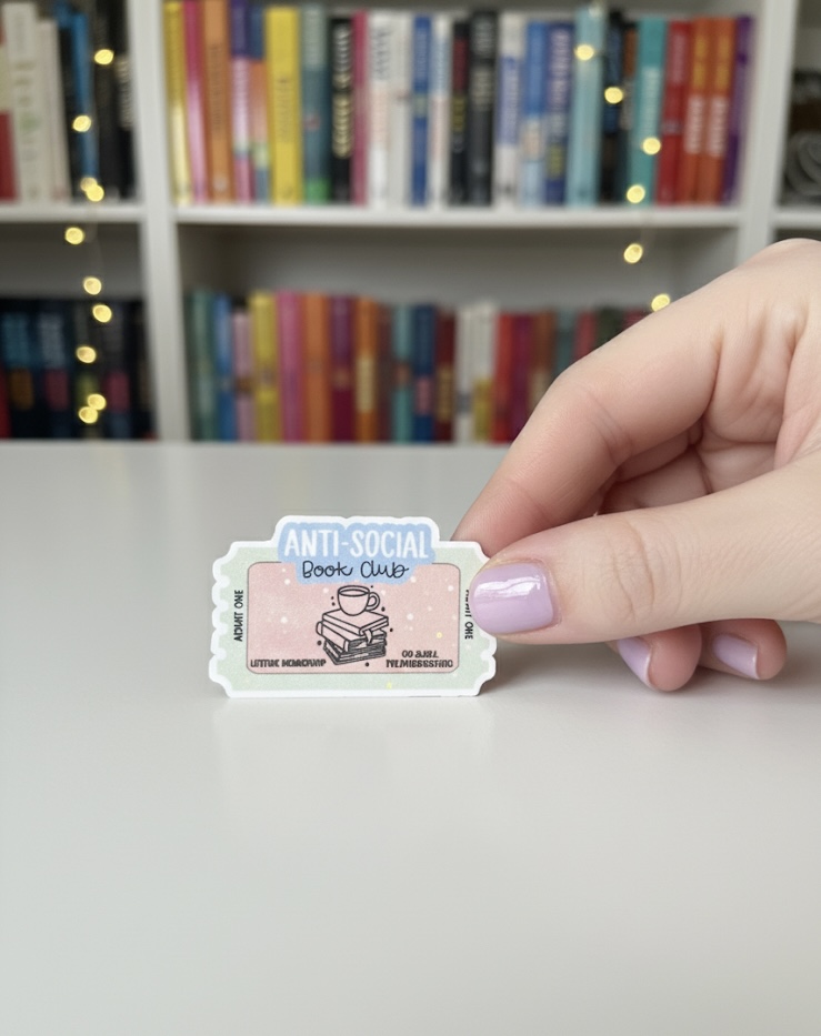 Holographic Anti-Social Book Club Ticket Magnetic Bookmark | Book Lover Sticker | Funny Reading Gift for Introverts