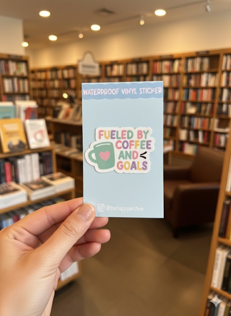 Fueled by Coffee and Goals Sticker | Holographic Pastel Vinyl Decal | Motivational Aesthetic Sticker for Laptop, Water Bottle, Kindle