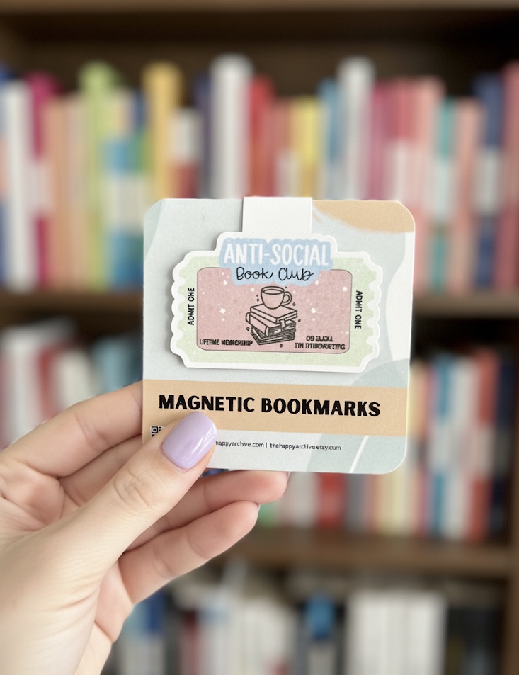 Holographic Anti-Social Book Club Ticket Magnetic Bookmark | Book Lover Sticker | Funny Reading Gift for Introverts