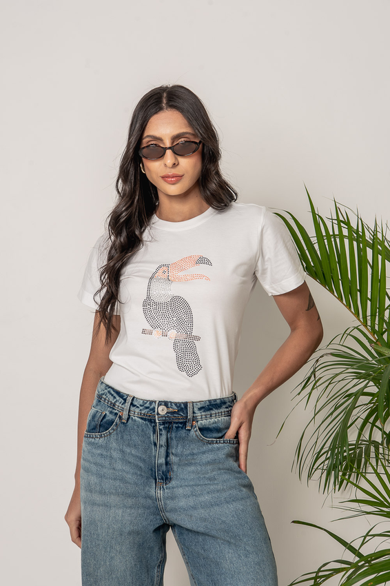 Tshirt Tucano Bico Laranja Brilhoso Aplicação 