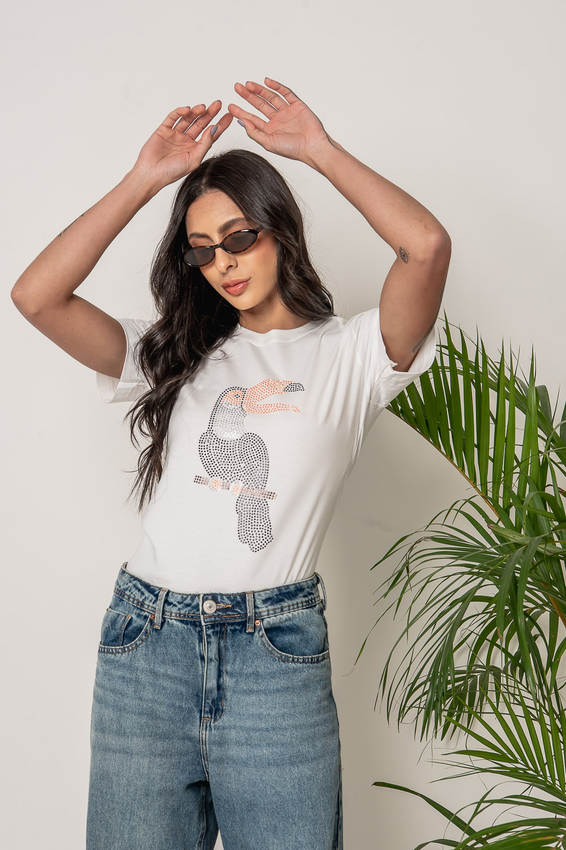 Tshirt Tucano Bico Laranja Brilhoso Aplicação 