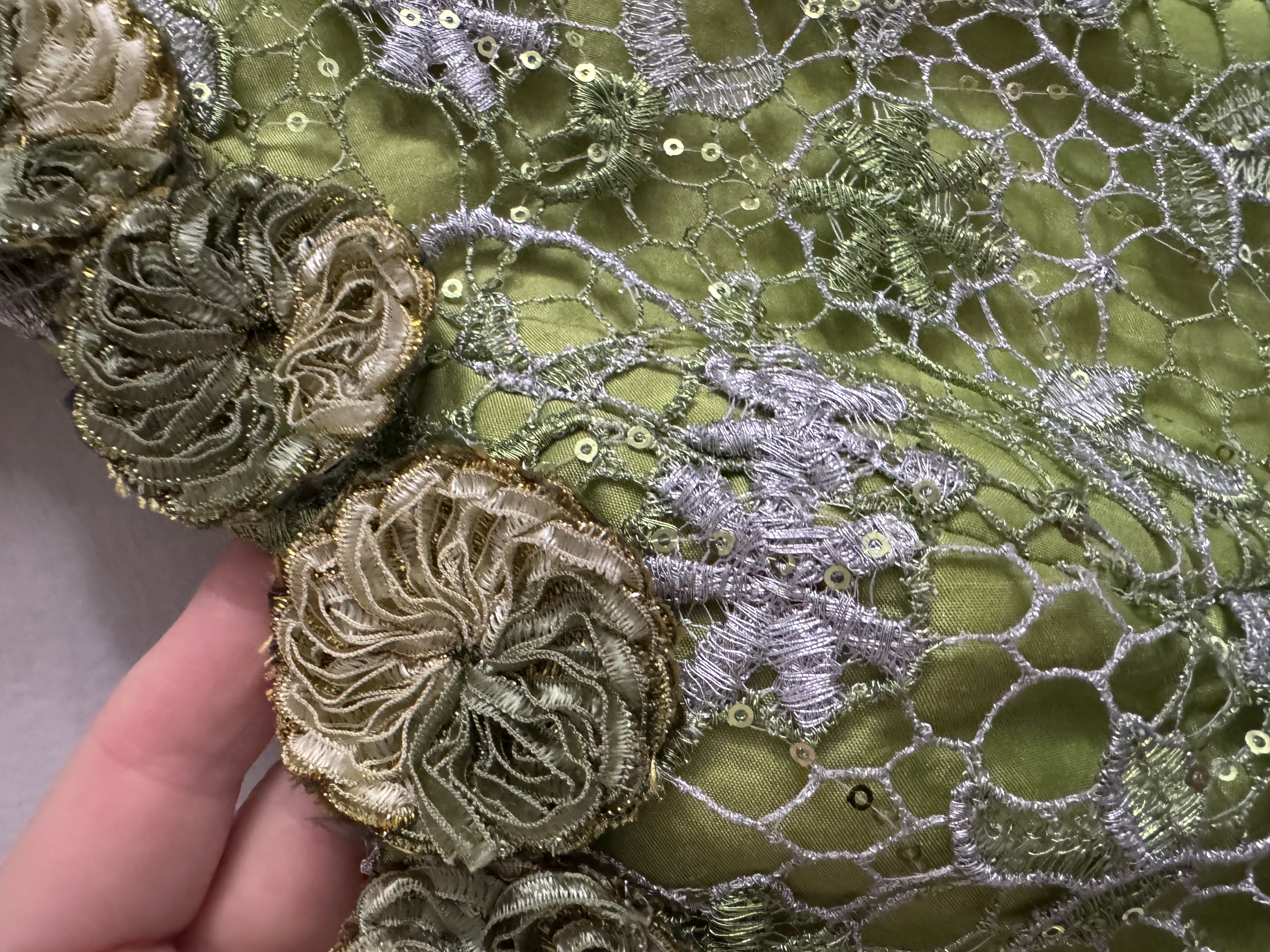 Green Floral Lace Blouse - strl medium