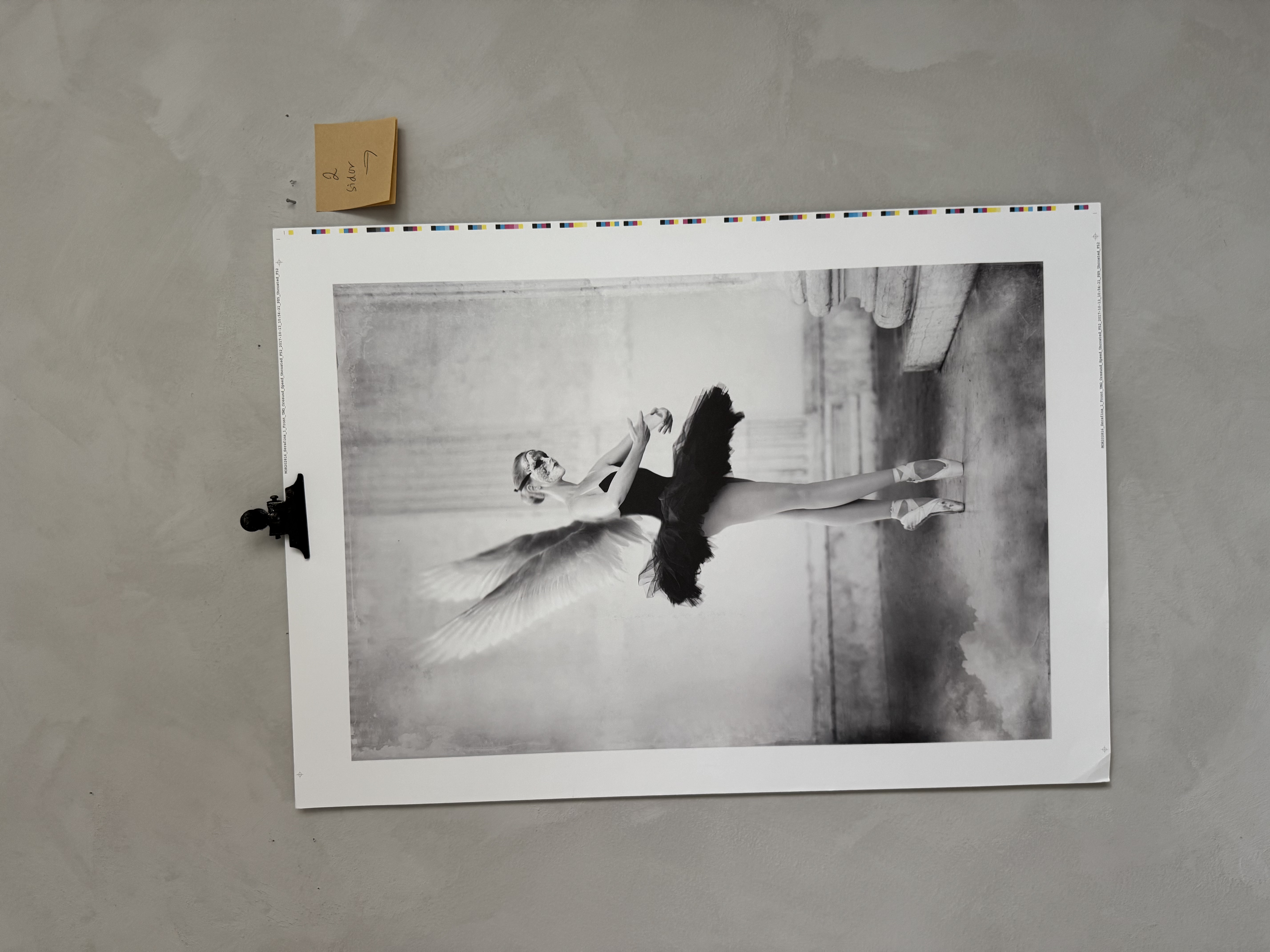 Tvåsidigt unikt provtrycksexemplar med markeringar – Serafina och Giulia, ca 50×70 cm.