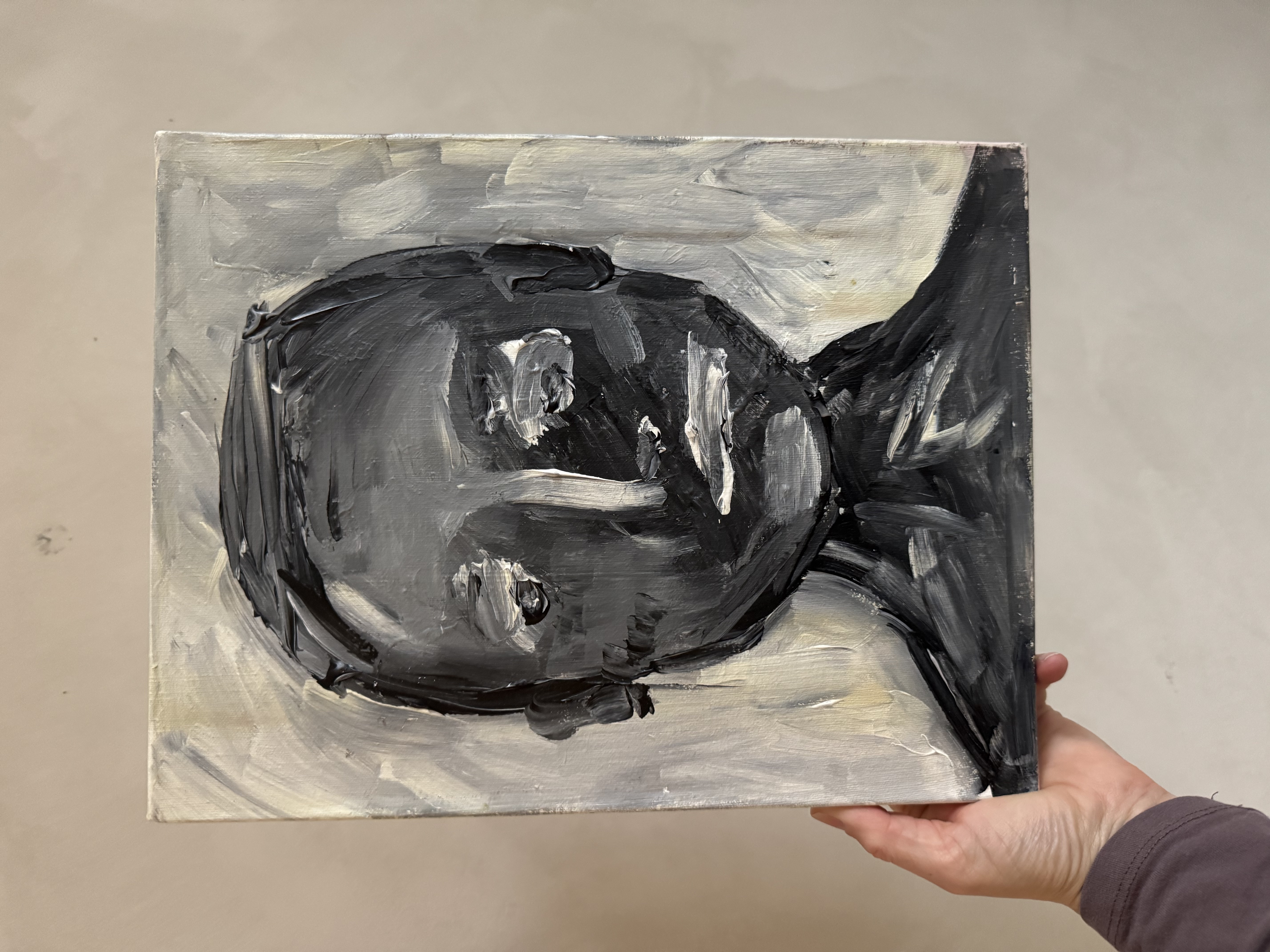 Monochrome Portrait Painting  ca 35x27 cm - “Mellan andetag”