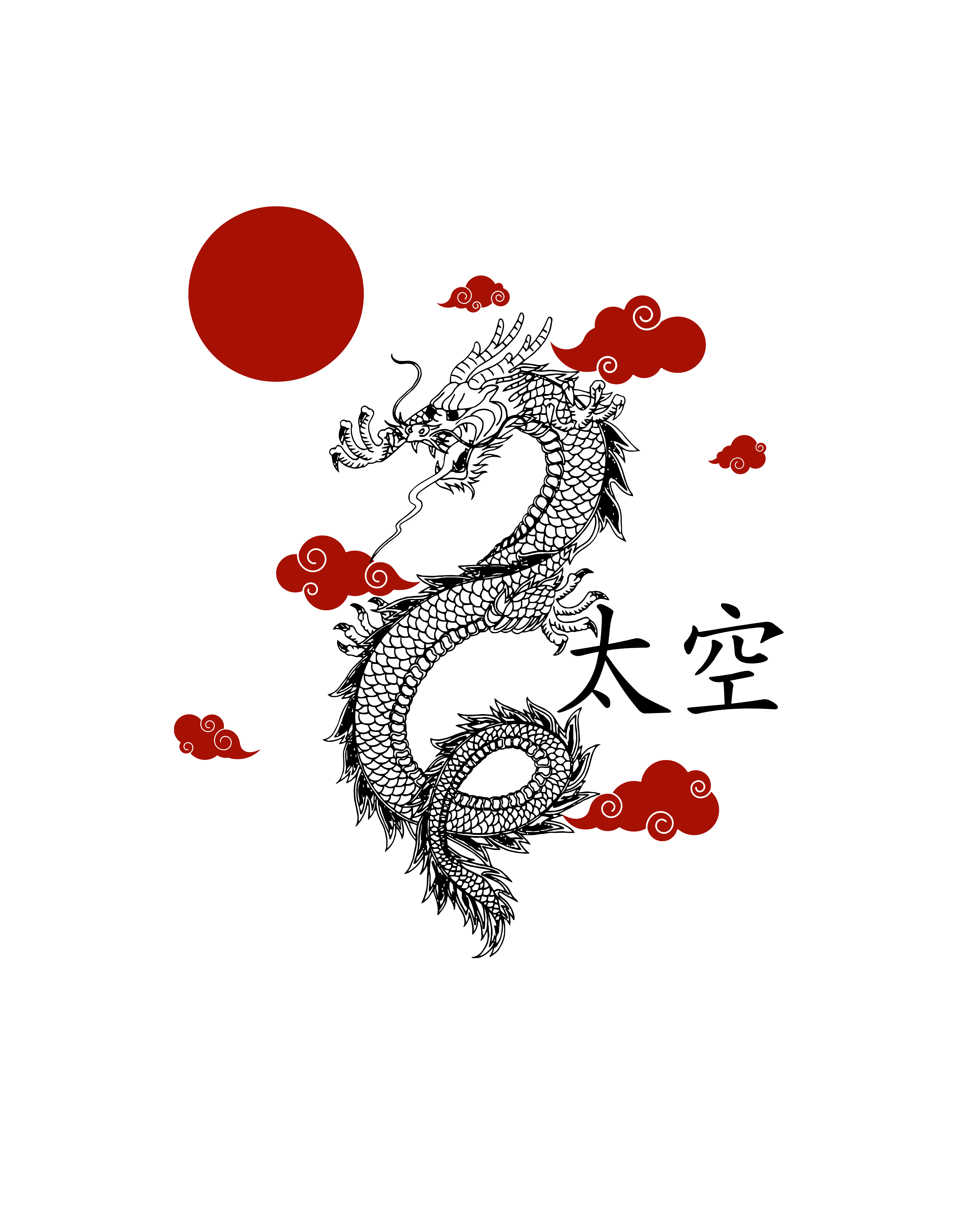 ProLads Japanese-style Red Moon Wall Dragon T-Shirt