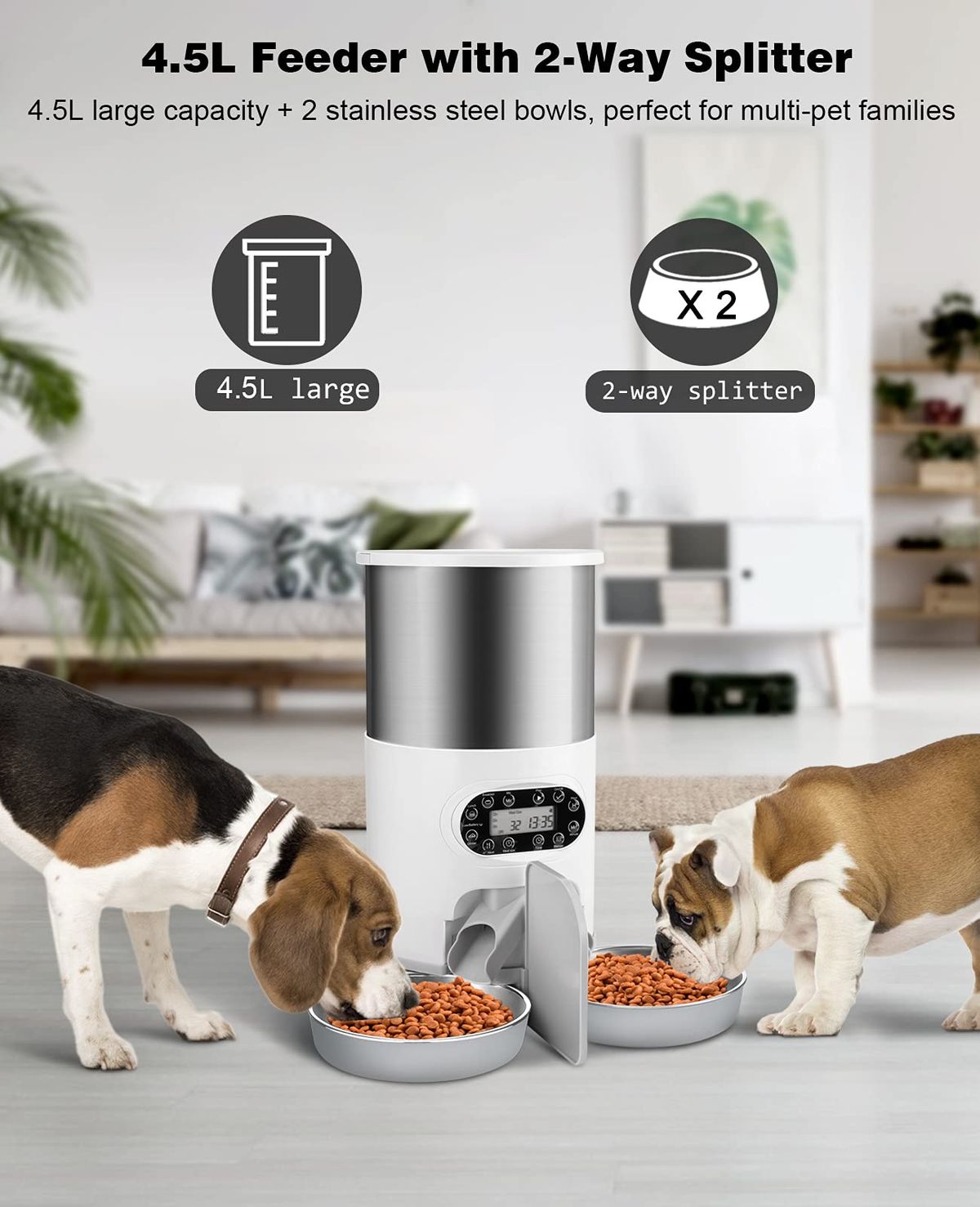 4.5L Automatic Pet Feeder with 2-Way Splitter