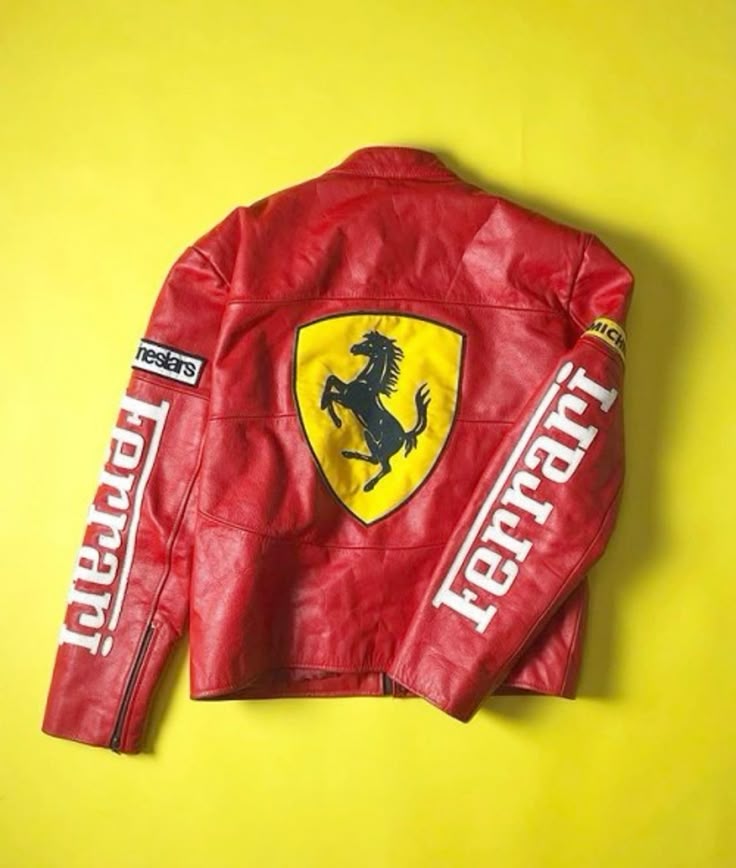 Ferrari Embroidery Leather Premium Jacket Red