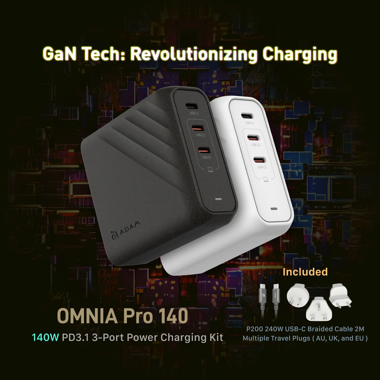 Adam Elements Omnia Pro 140 3-Port Power Charging Kit PD 3.1 140W