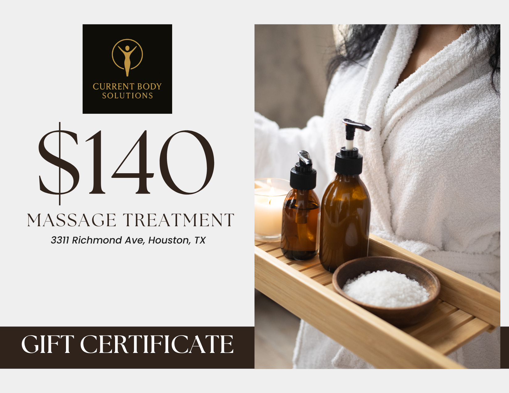 $140 Massage Treatment Gift Certificate