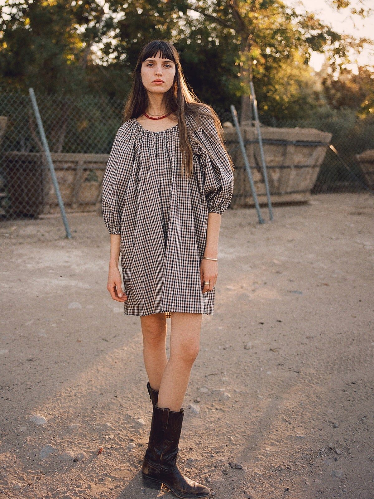 Gingham Puff Sleeve Dress
