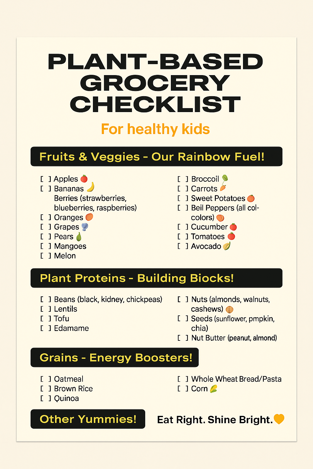 Plant-Based Grocery Checklist for Healthy Kids