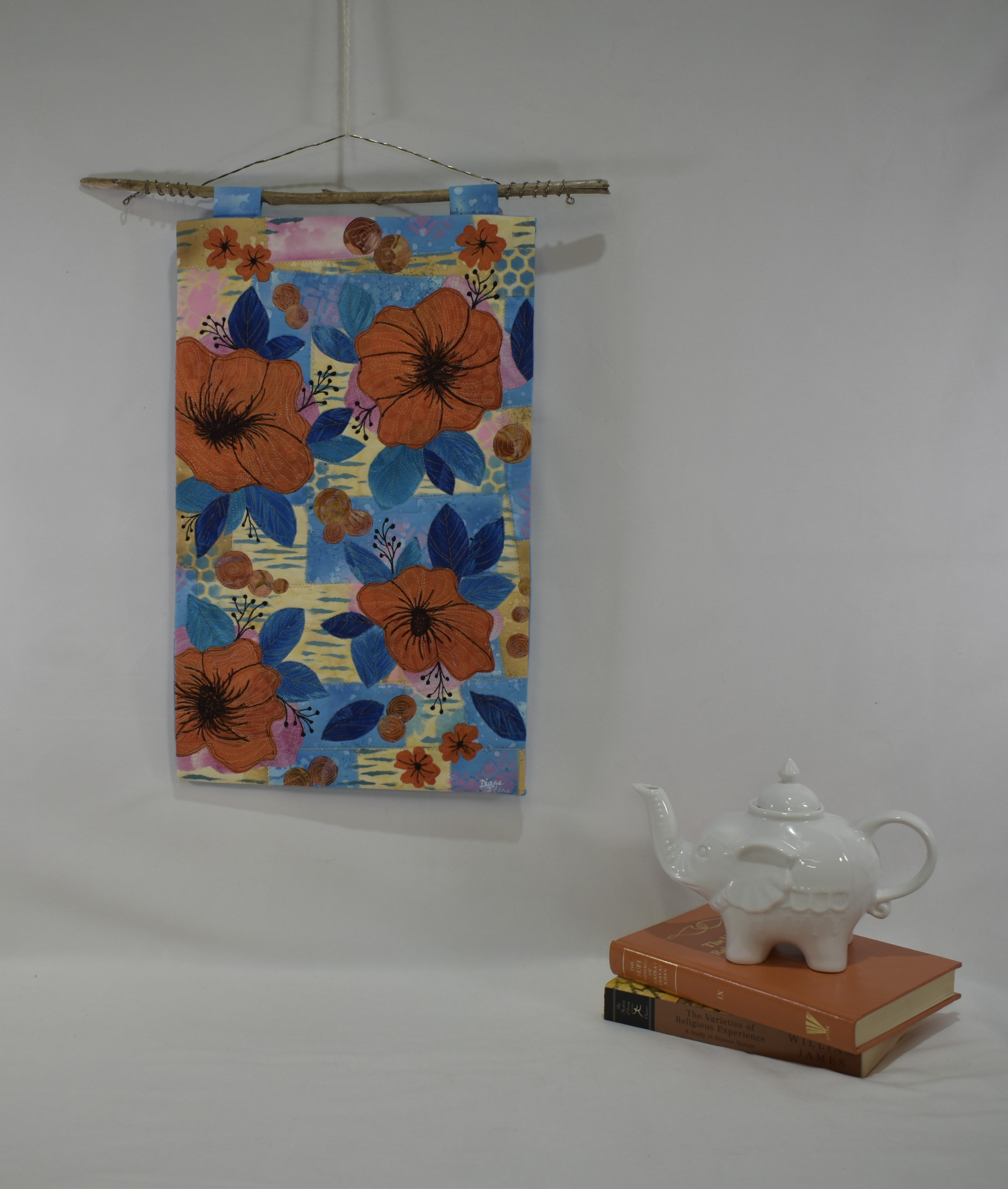 Quilted Floral Fiber Art Wall Hanging