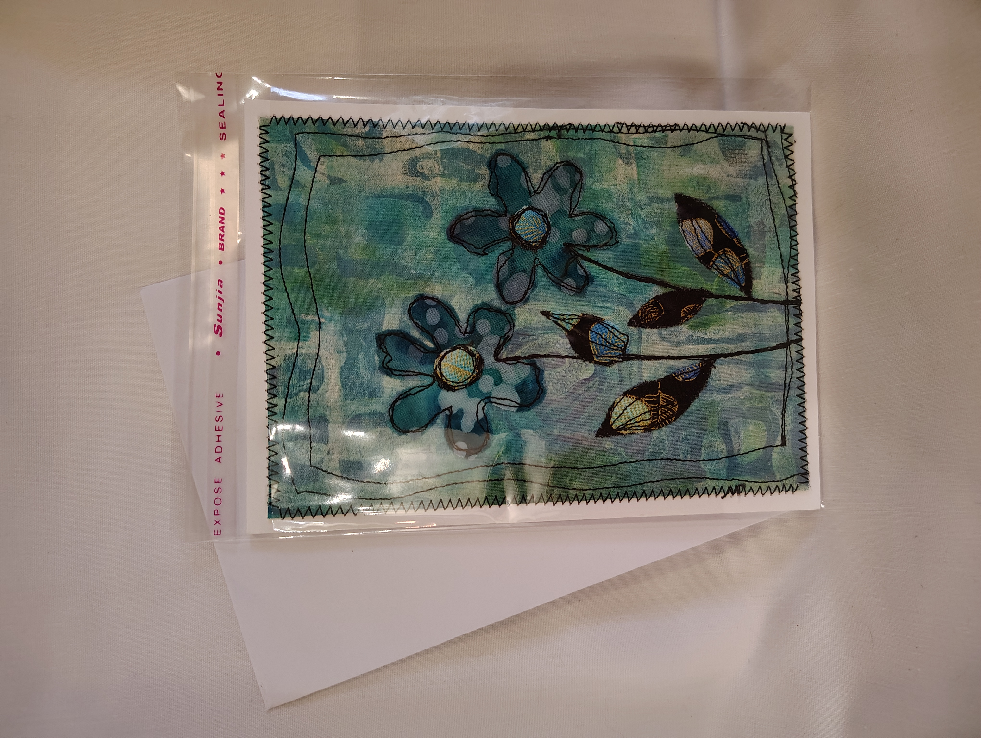 Hand-painted floral quilted art greeting card