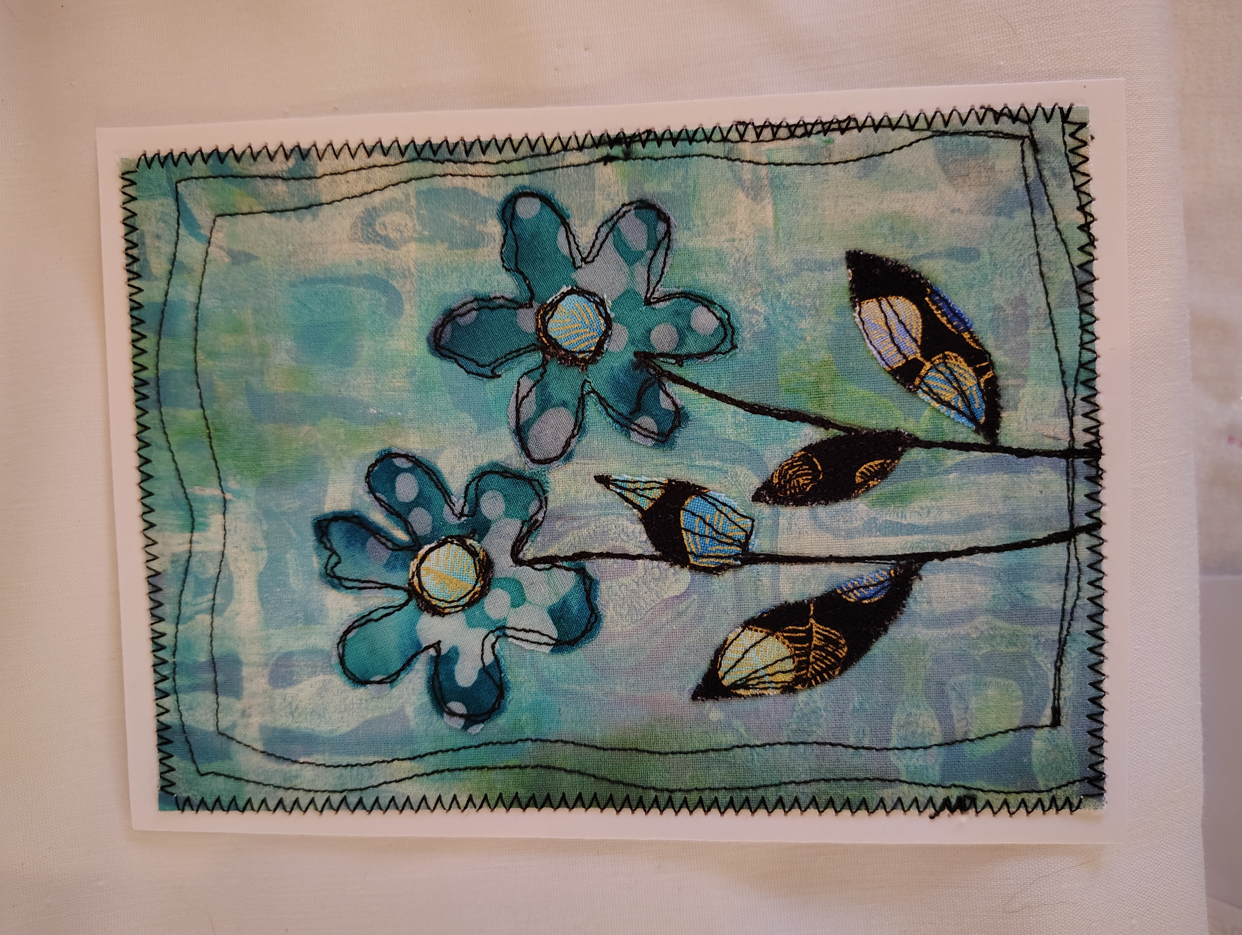 Hand-painted floral quilted art greeting card