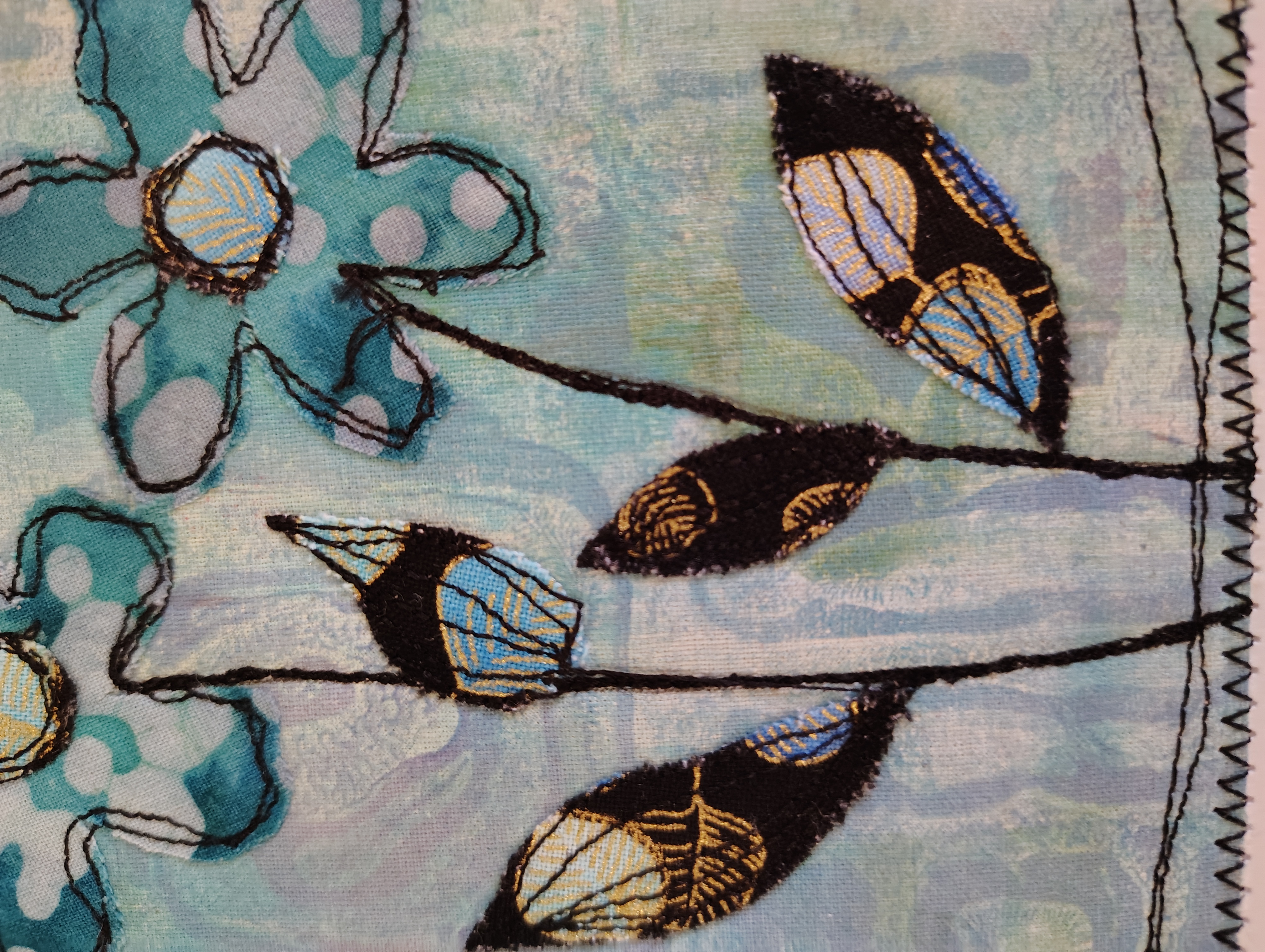 Hand-painted floral quilted art greeting card