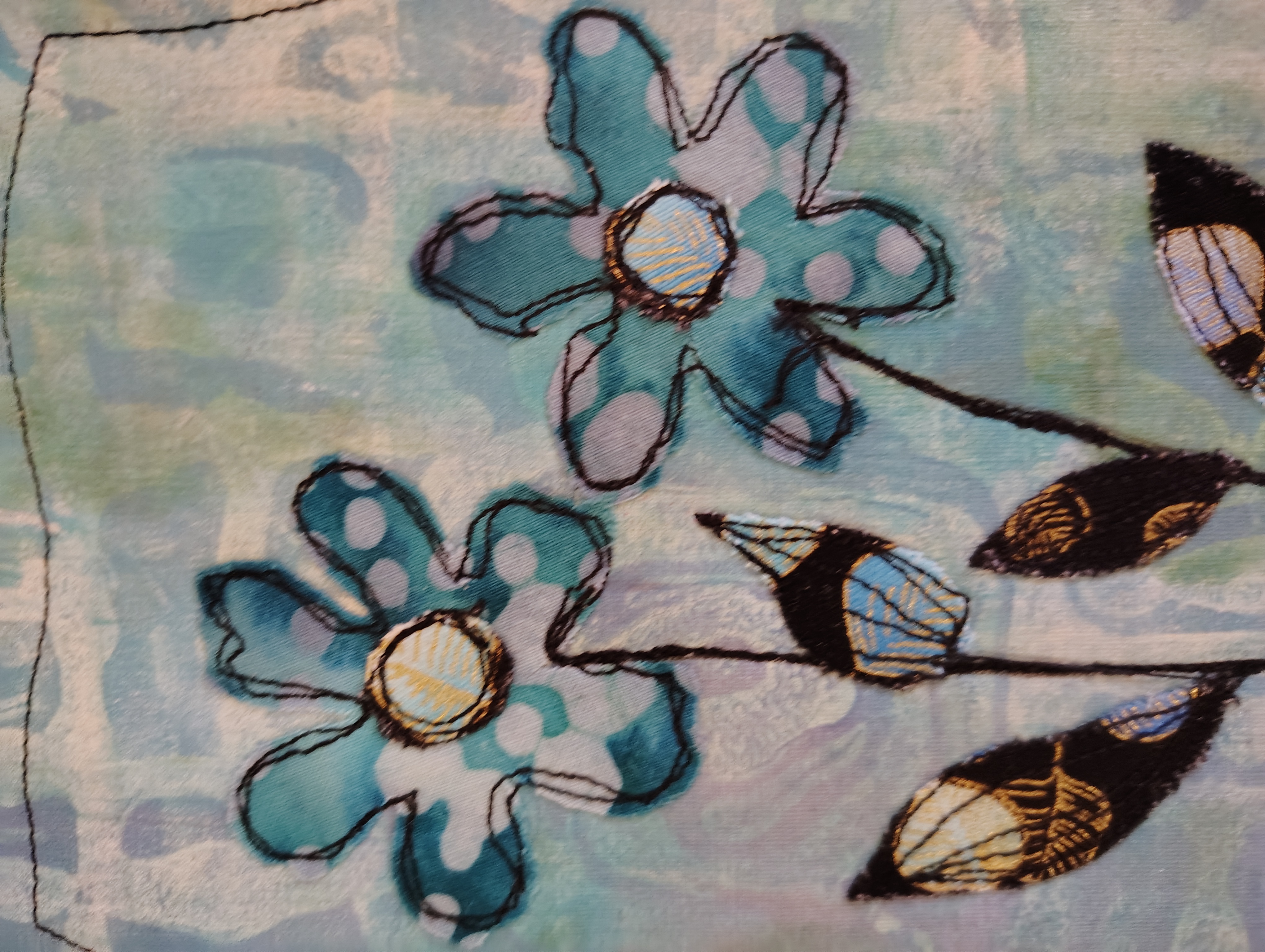 Hand-painted floral quilted art greeting card