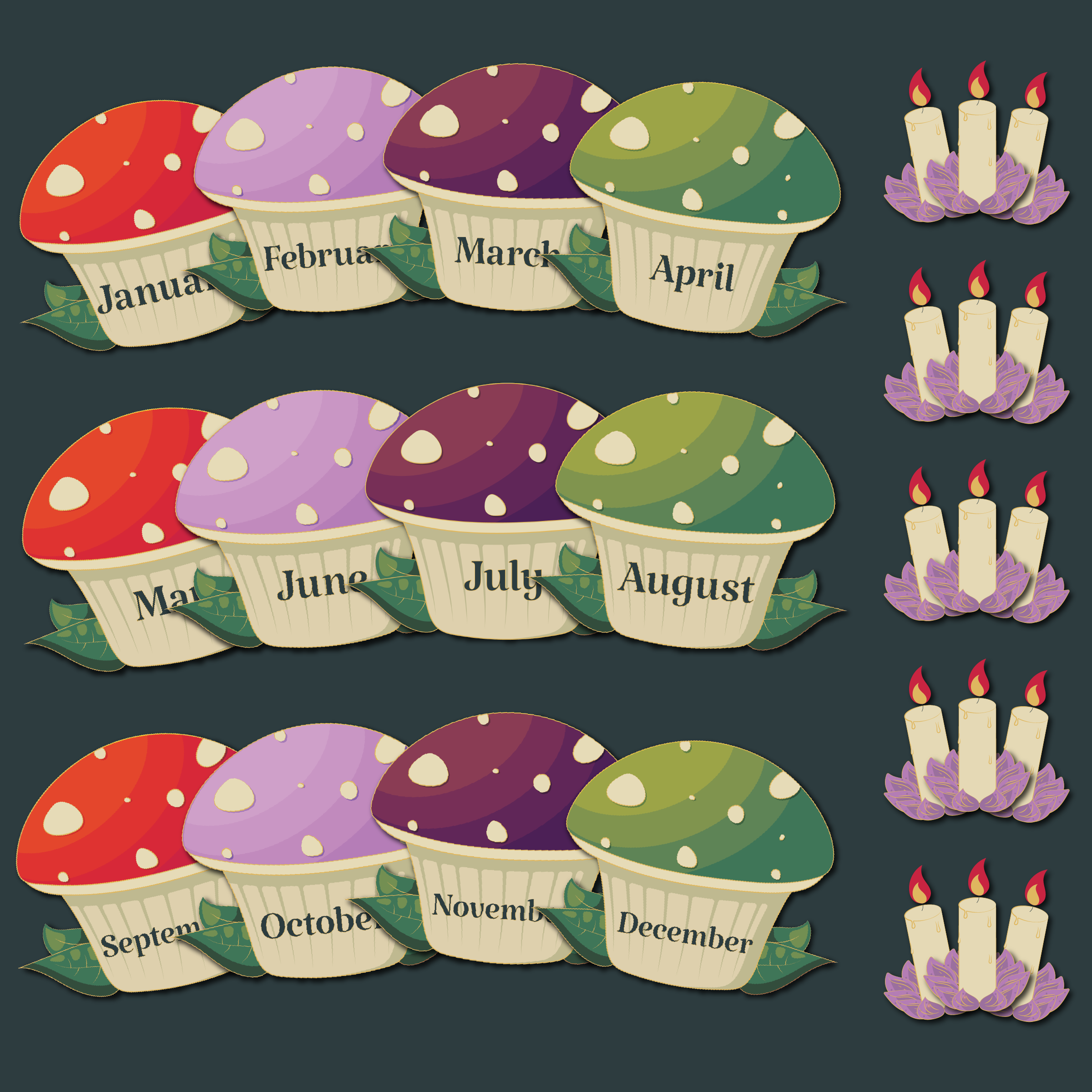 Enchanted Forest Classroom Birthday Cupcakes Monthly Birthday Set for Kids