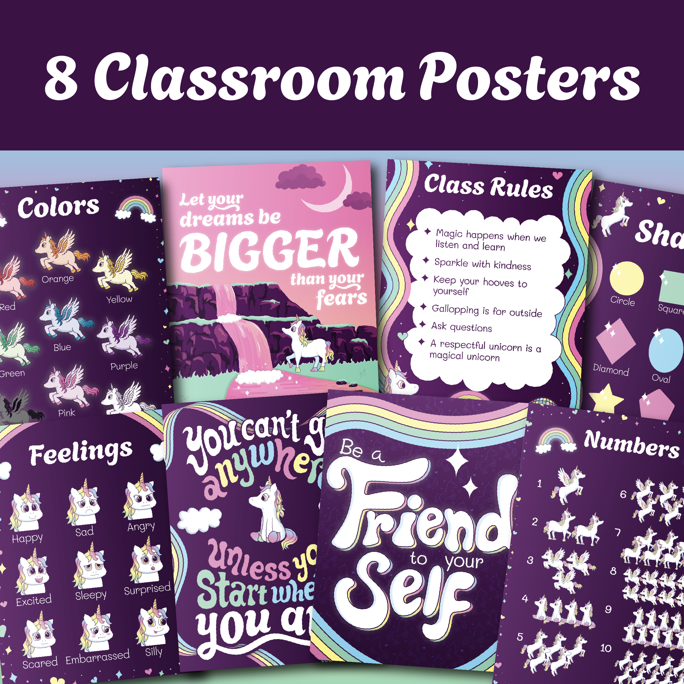 Unicorn Circle Time Classroom Poster Bundle for Preschool & Kindergarten
