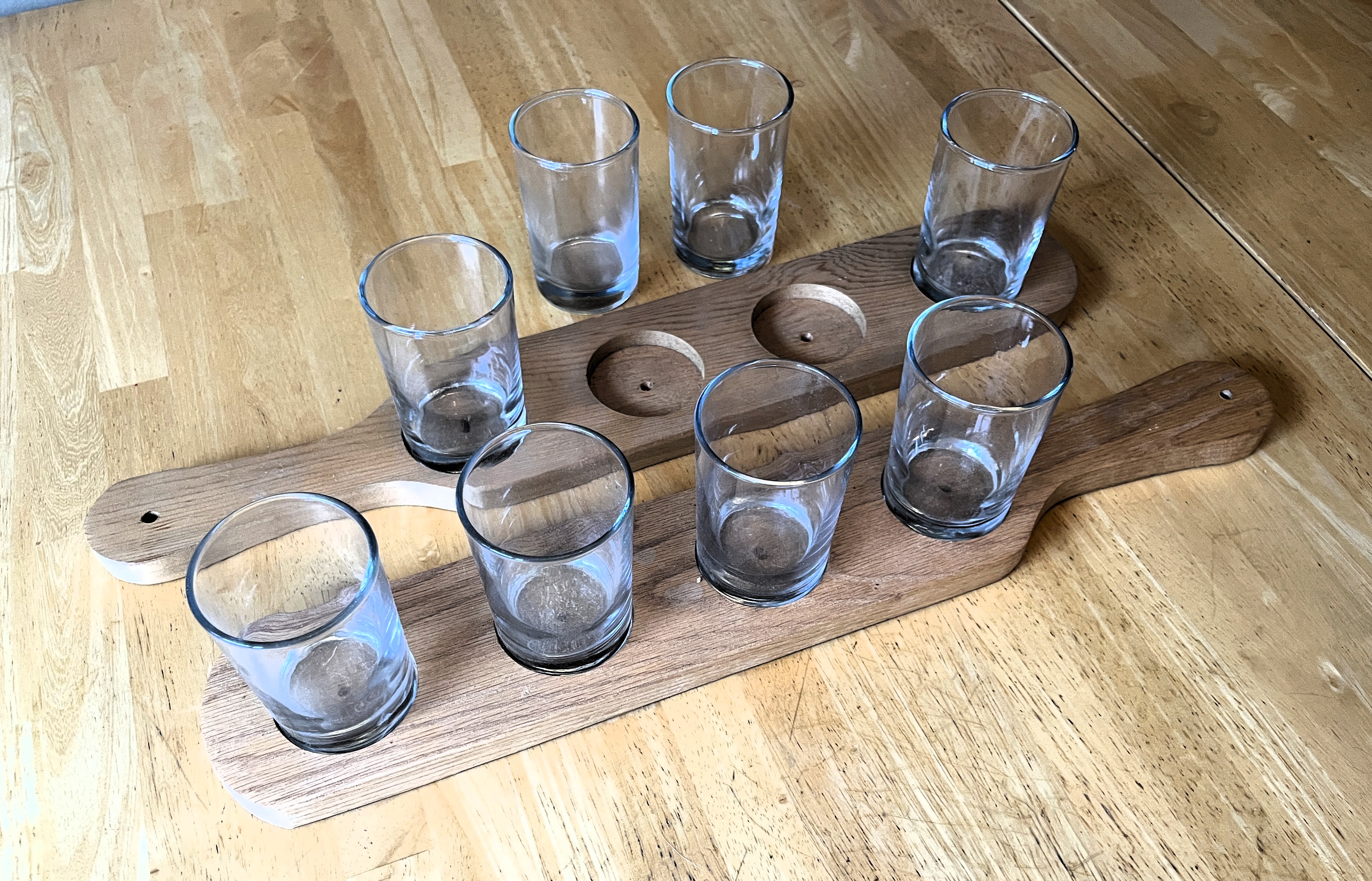 Wooden Beer Flights with Glasses